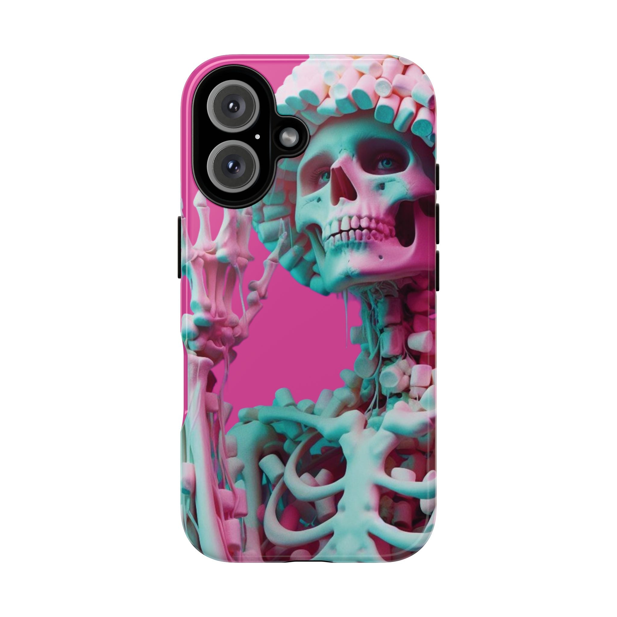 Neon Pink Skeleton Tough Phone Case for iPhone, Galaxy and Google Pixel