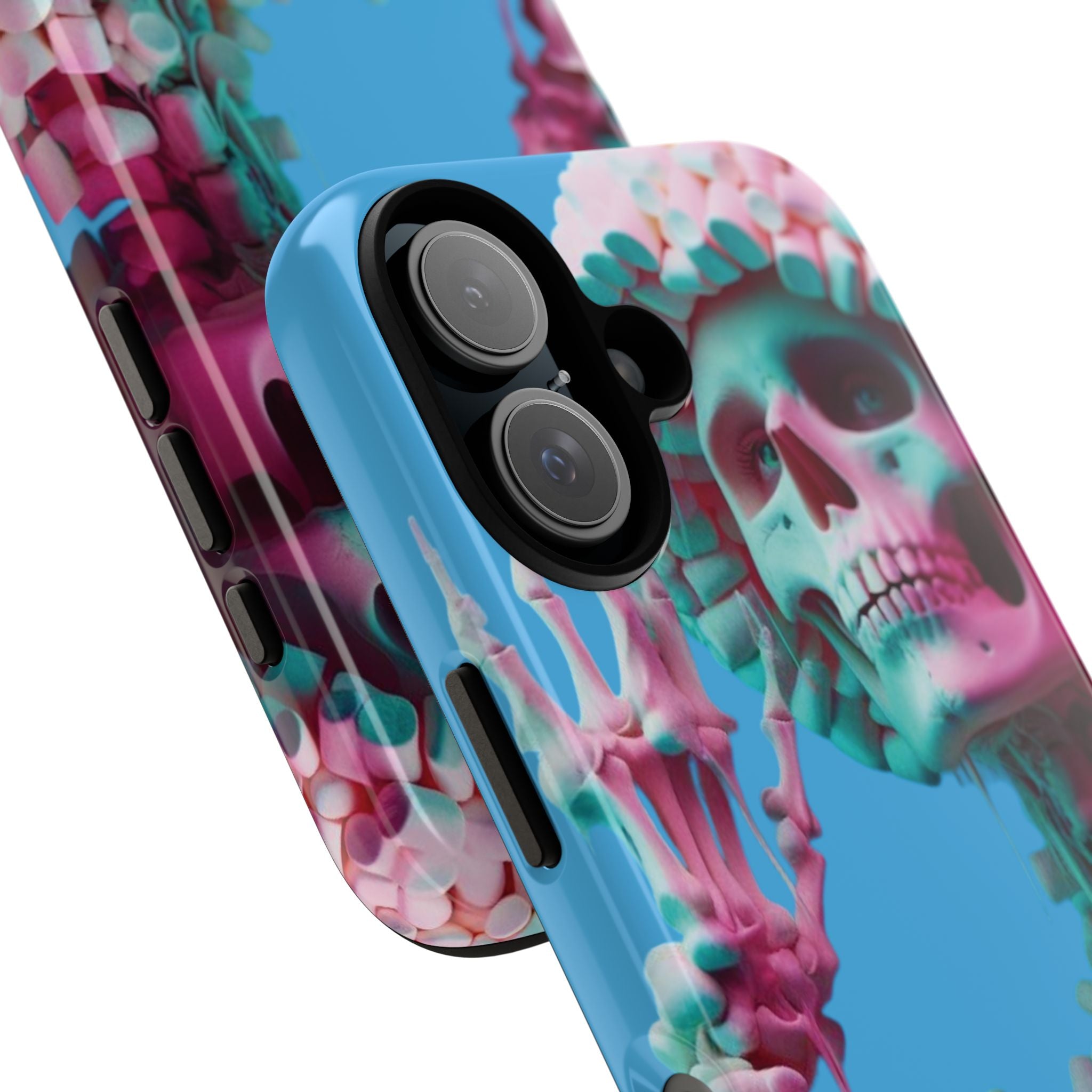 Neon Pink Skeleton Blue Tough Phone Case for iPhone, Galaxy or Google Pixel
