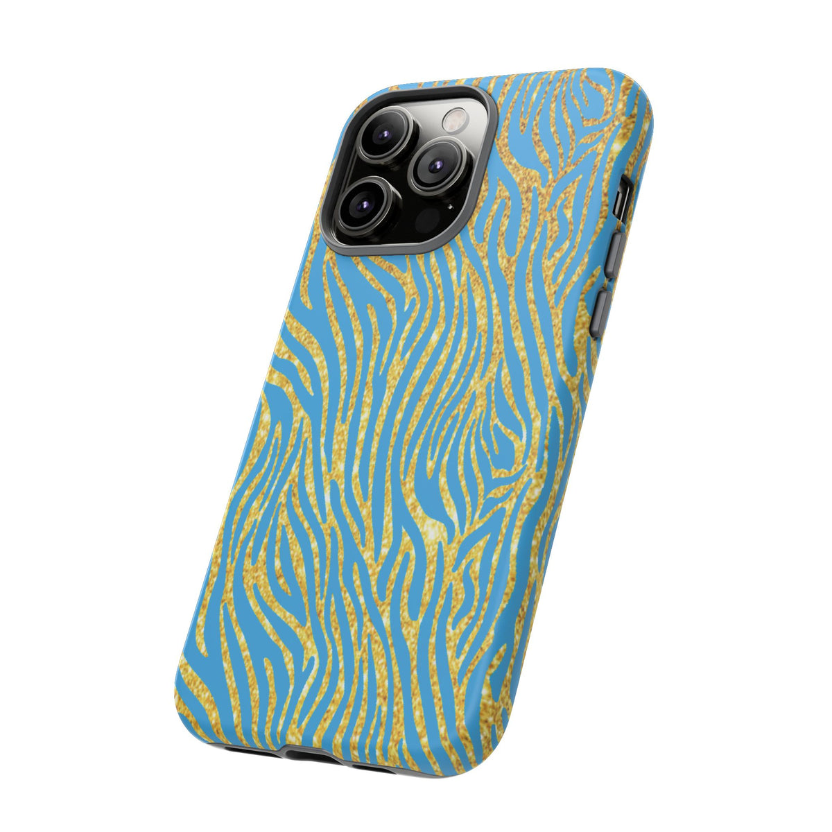 Blue Gold Zebra Tough Case for iPhone, Galaxy, or Google Pixel