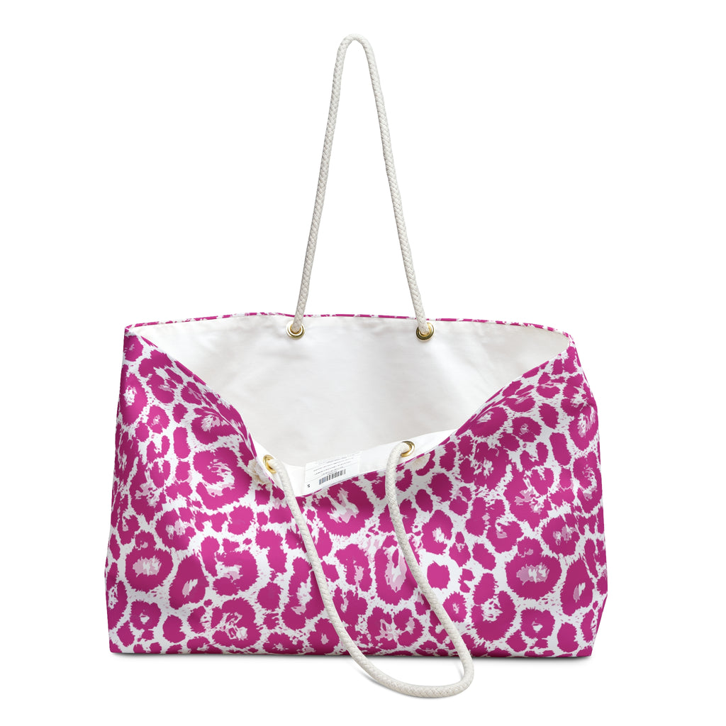 Pink Leopard Eco Friendly Weekender Bag, Travel Tote, Beach Bag