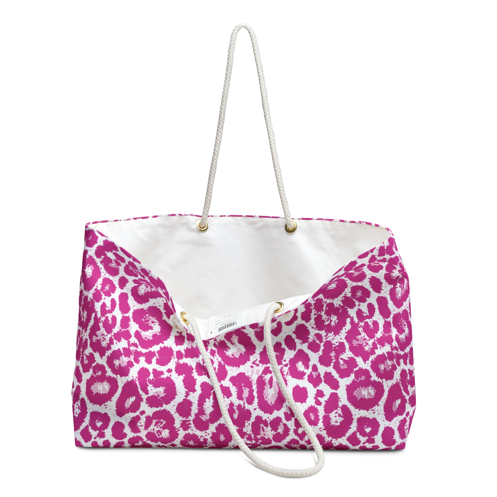 Pink Leopard Eco Friendly Weekender Bag, Travel Tote, Beach Bag