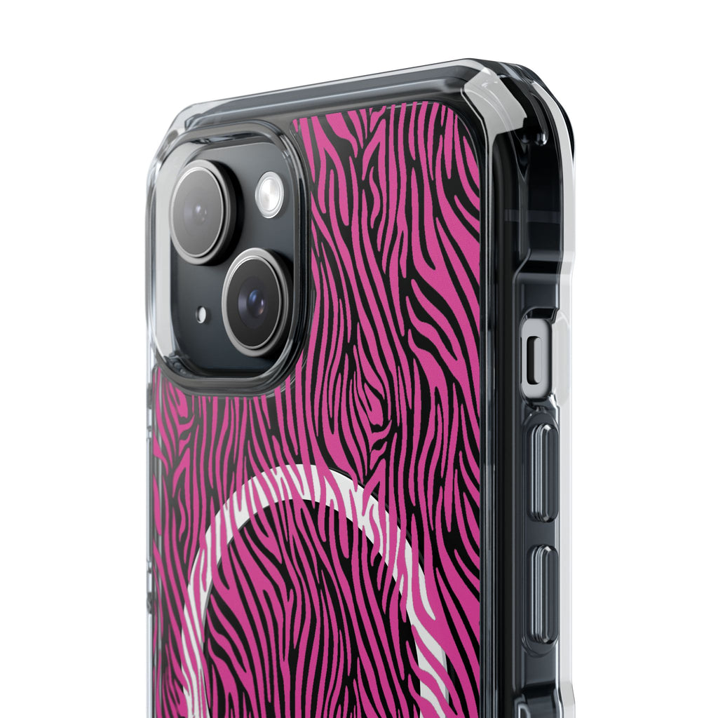 Pink Zebra Magnetic iPhone 14, 15, 16 Series Clear Impact Cases