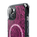 Pink Zebra Magnetic iPhone 14, 15, 16 Series Clear Impact Cases