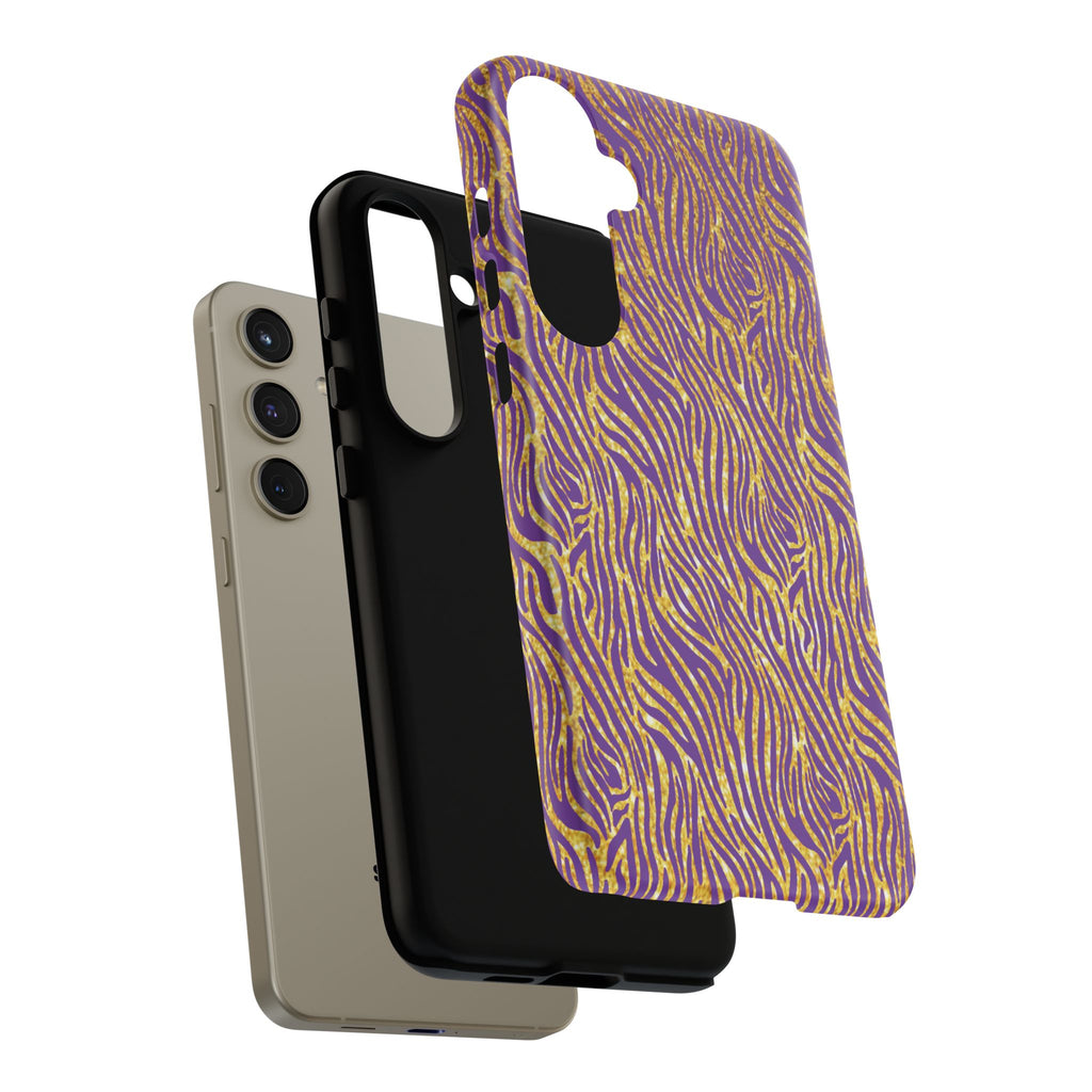 Vibrant Purple Gold Zebra Tough Phone Case iPhone, Galaxy, or Google Pixel