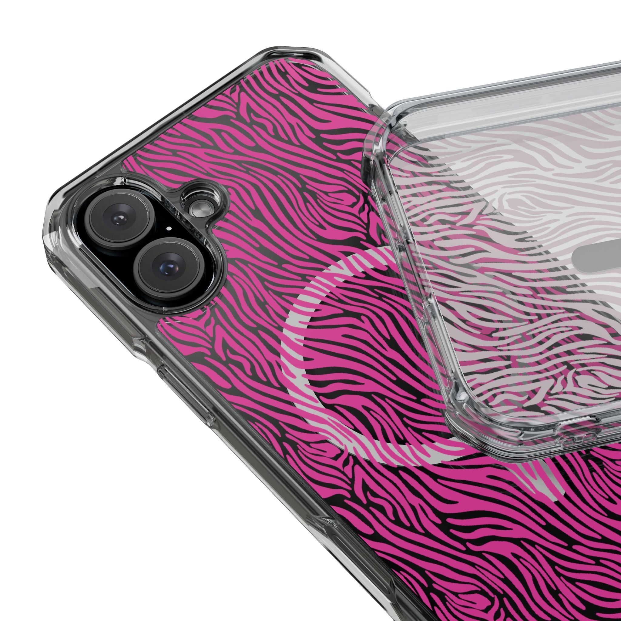 Pink Zebra Magnetic iPhone 14, 15, 16 Series Clear Impact Cases