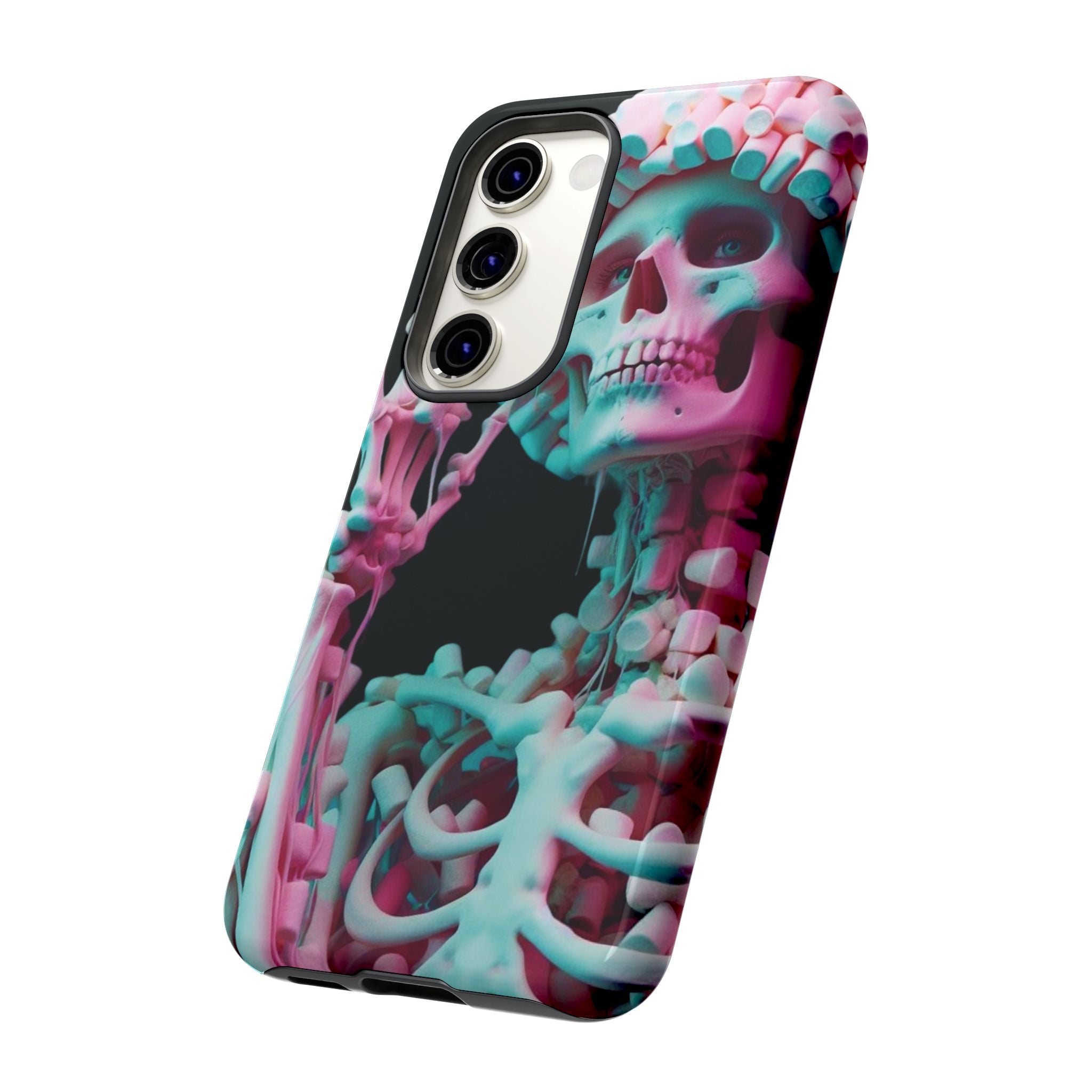 Neon Pink Skeleton (Black) Tough Phone Case for iPhone, Galaxy, or Google Pixel