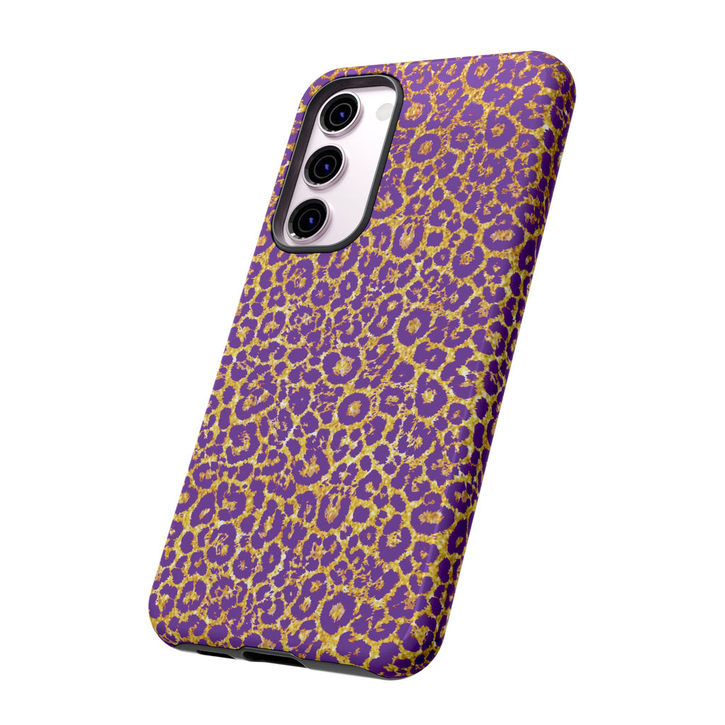 Purple Gold Leopard Tough Phone Case for iPhone, Galaxy, or Google Pixel
