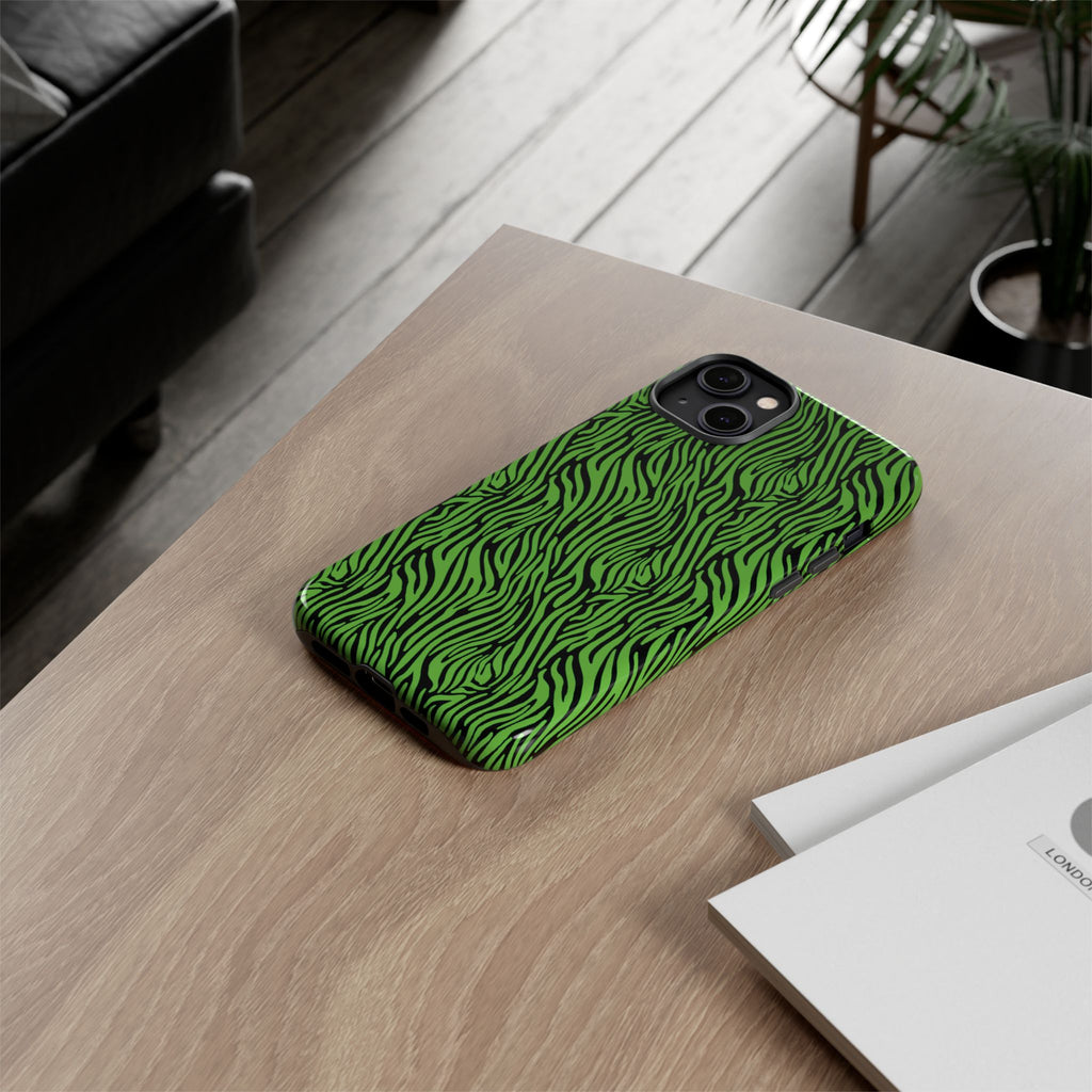 Neon Green Zebra Tough Phone Case iPhone, Galaxy, or Google Pixel