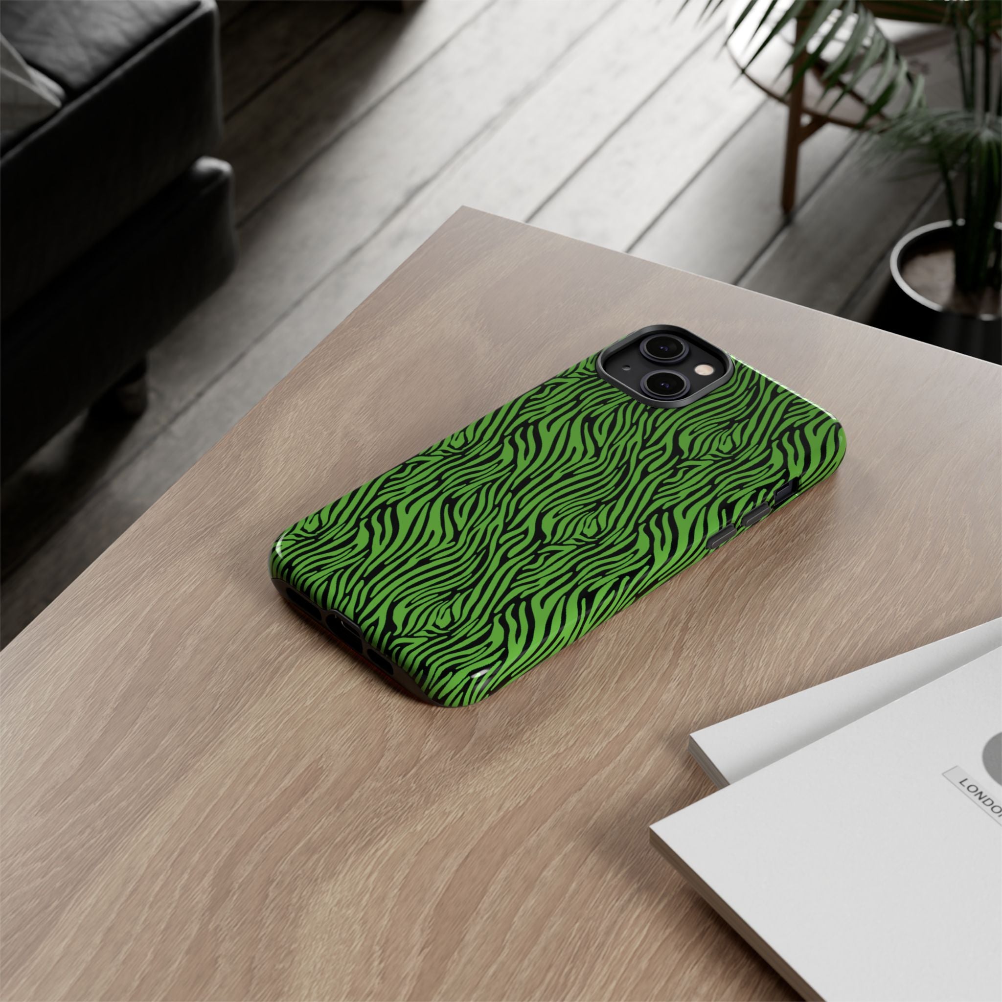 Neon Green Zebra Tough Phone Case iPhone, Galaxy, or Google Pixel