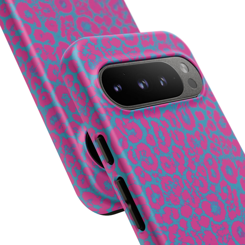 Pink Blue Leopard Tough Phone Case iPhone, Galaxy, or Google Pixel
