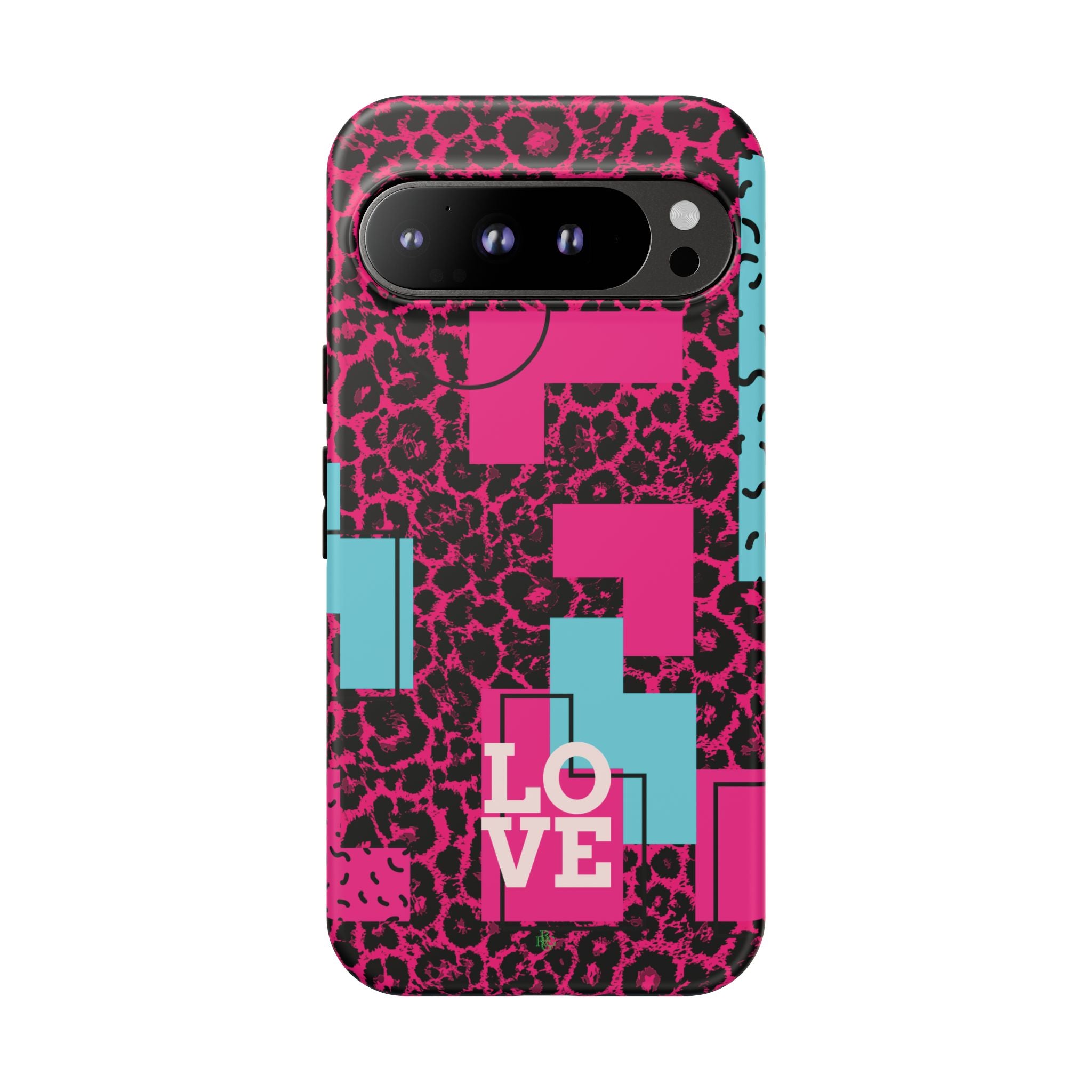 Pink Love Retro Blocks Leopard RG Tough Phone Case for iPhone, Galaxy, or Google Pixel