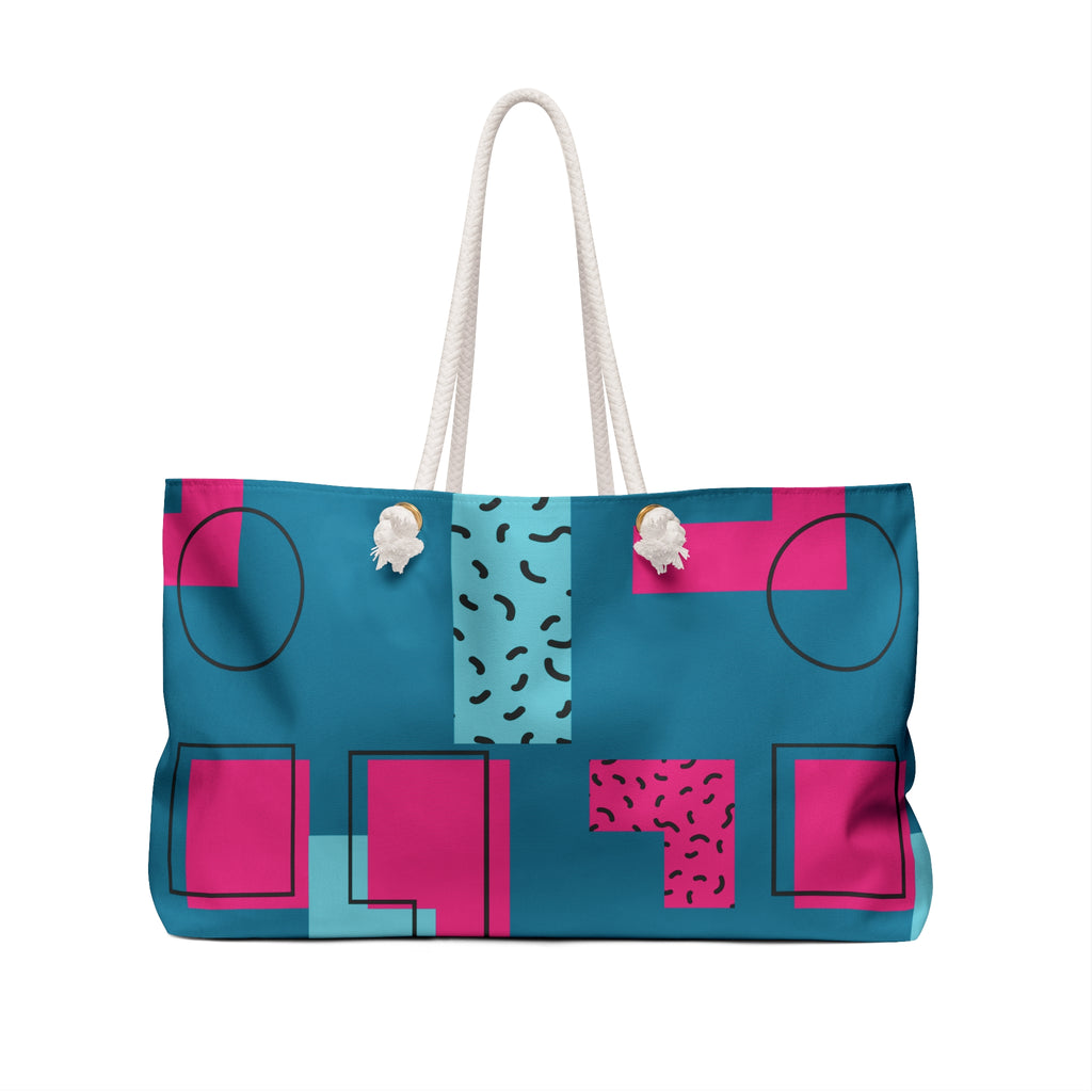 Retro Blocks Teal Green Eco-Friendly Weekender Bag, Travel Tote, Beach Bag