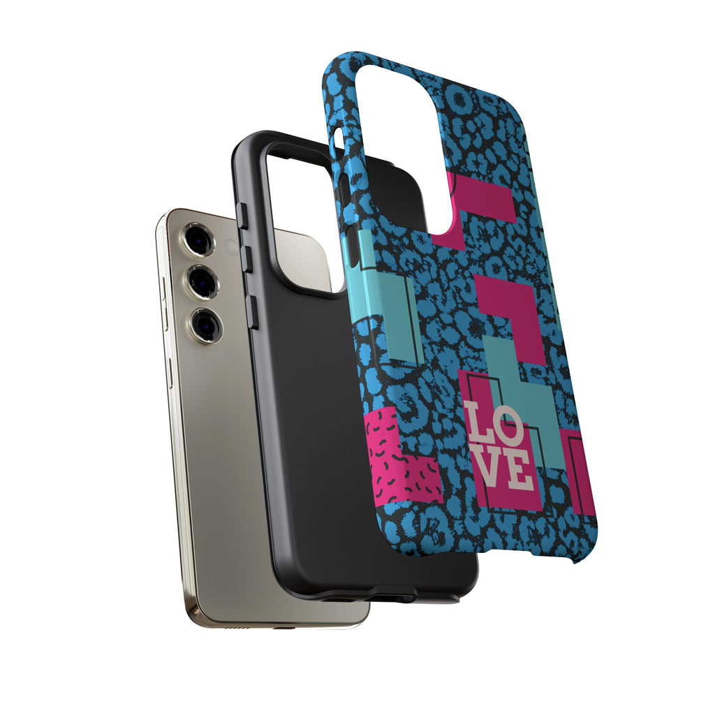LOVE Blue Leopard 80s Vibe Tough Case for iPhone, Galaxy, or Google Pixel