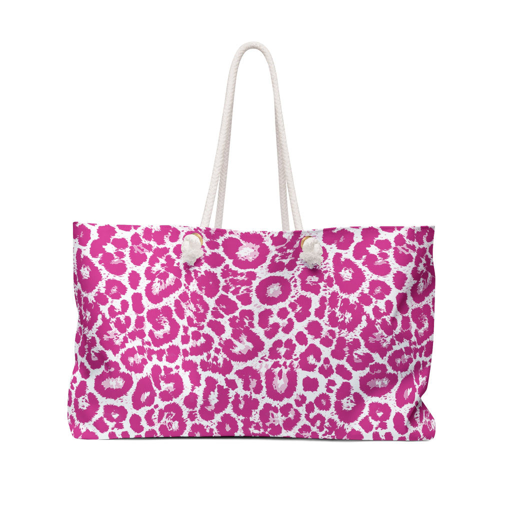 Pink Leopard Eco Friendly Weekender Bag, Travel Tote, Beach Bag