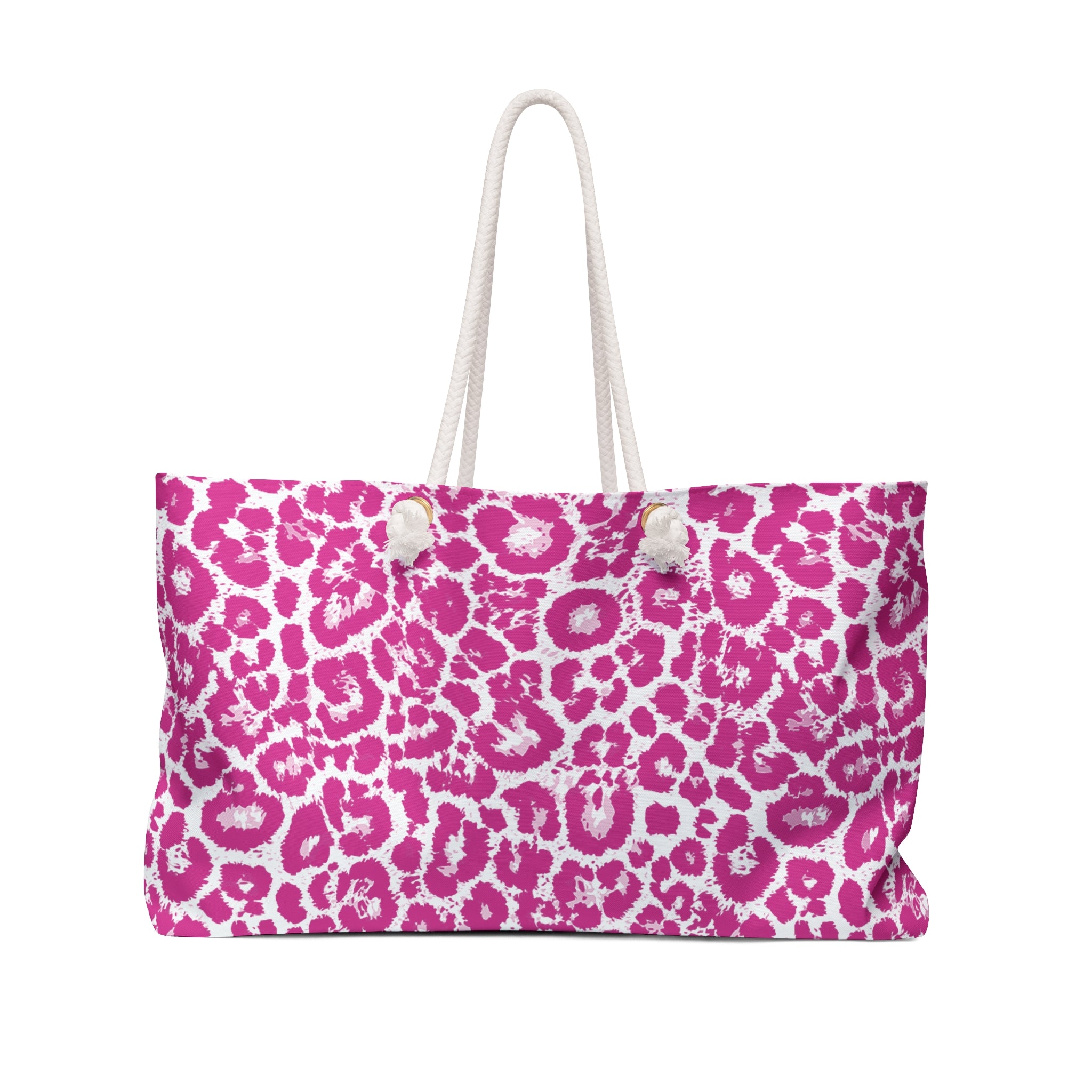 Pink Leopard Eco Friendly Weekender Bag, Travel Tote, Beach Bag
