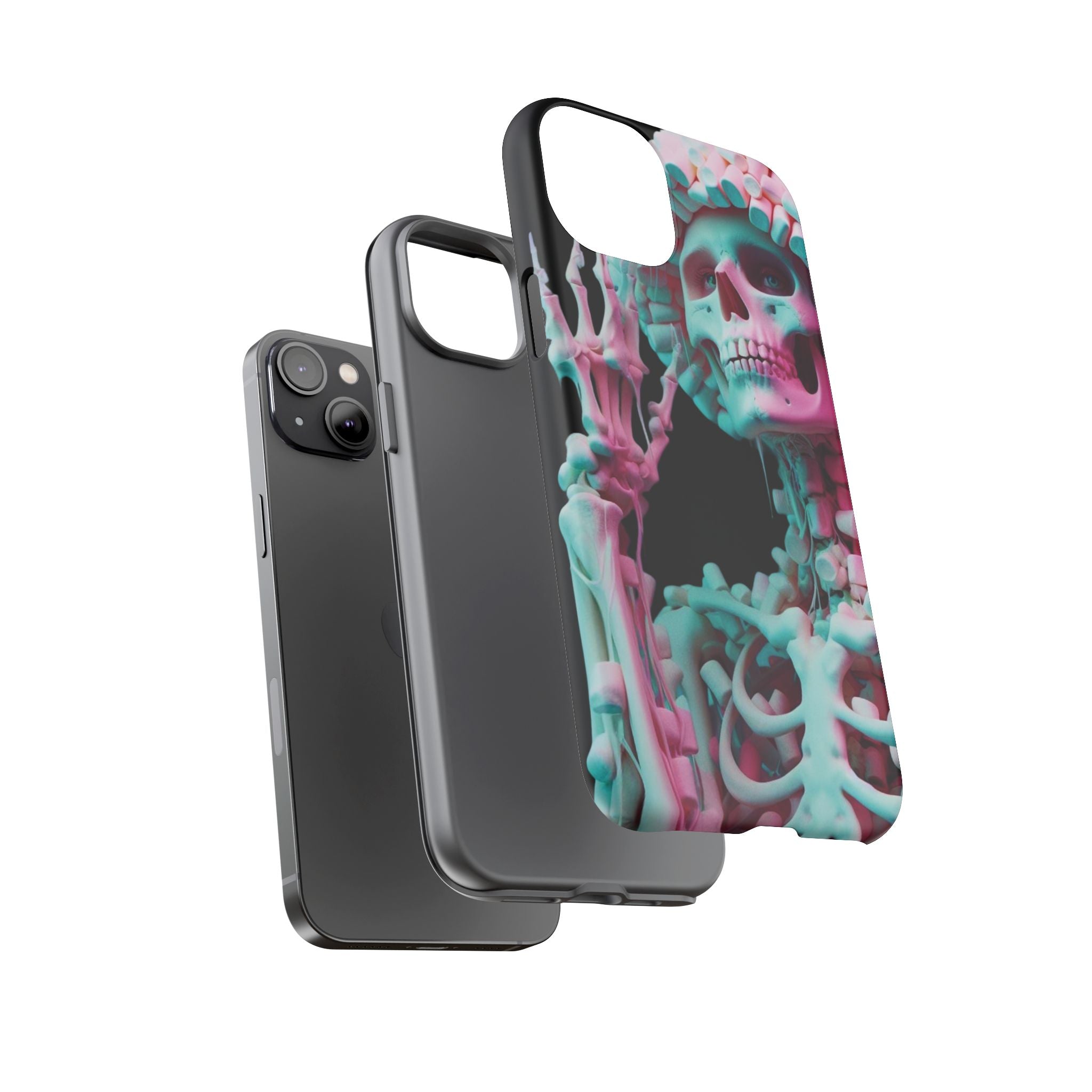 Neon Pink Skeleton (Black) Tough Phone Case for iPhone, Galaxy, or Google Pixel