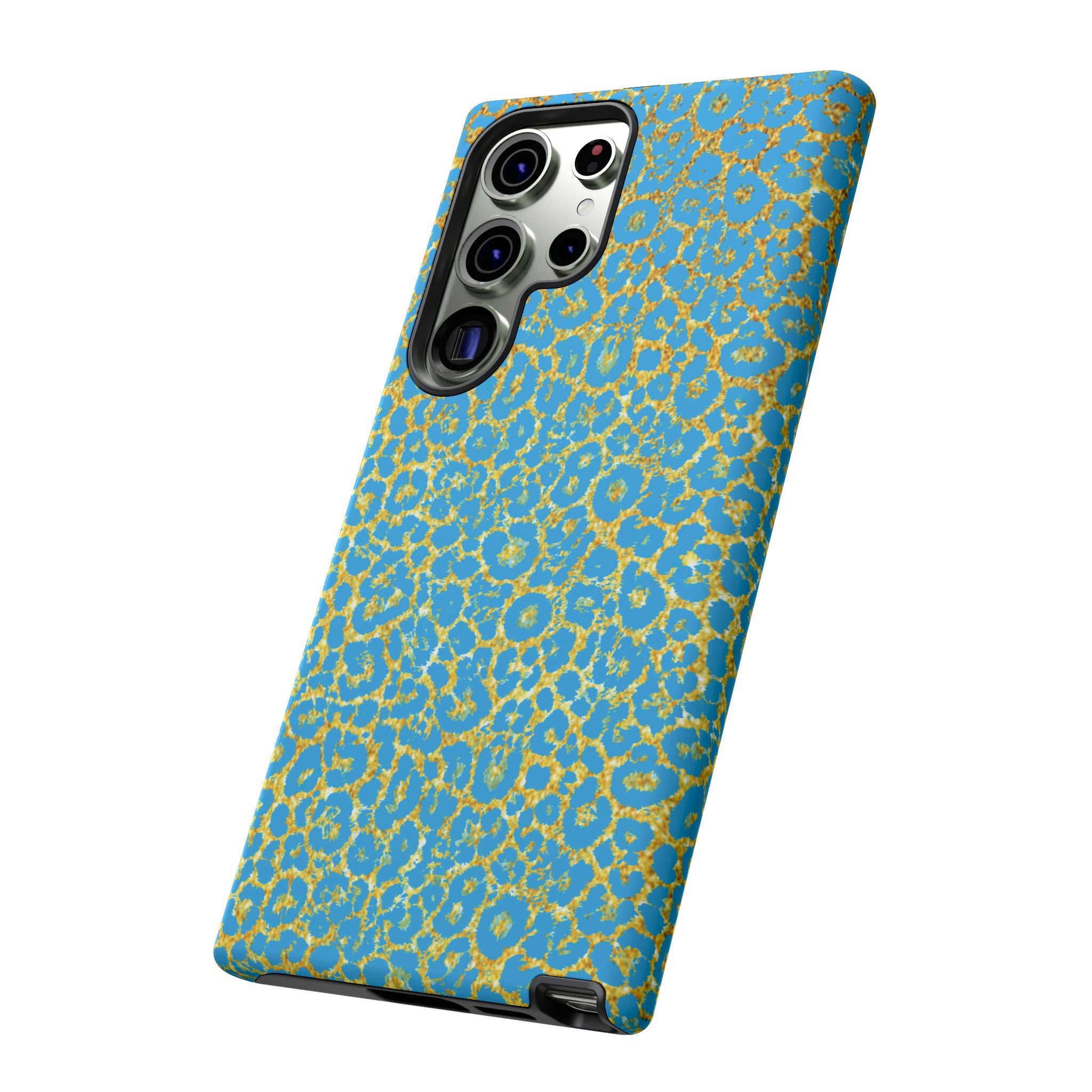 Blue Gold Leopard Tough Phone Case for iPhone, Galaxy, or Google Pixel