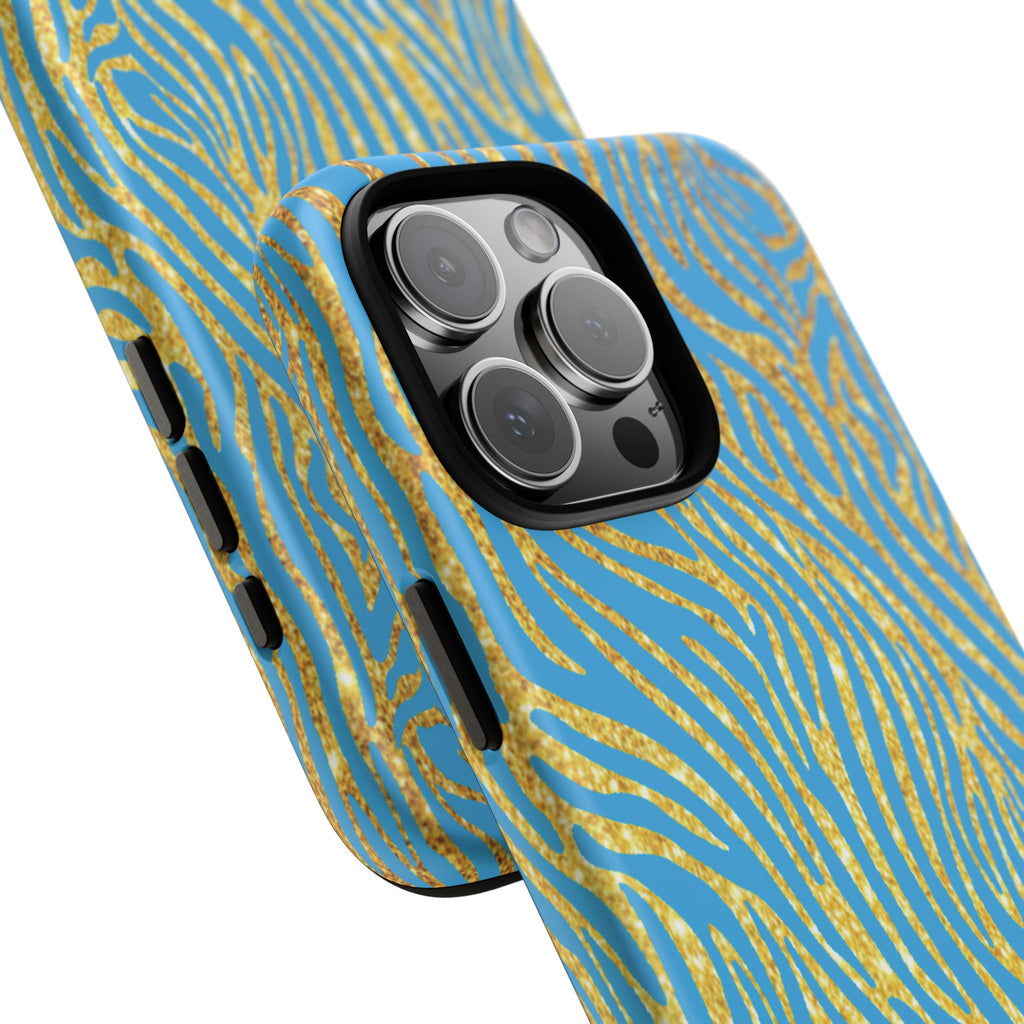 Blue Gold Zebra Tough Case for iPhone, Galaxy, or Google Pixel