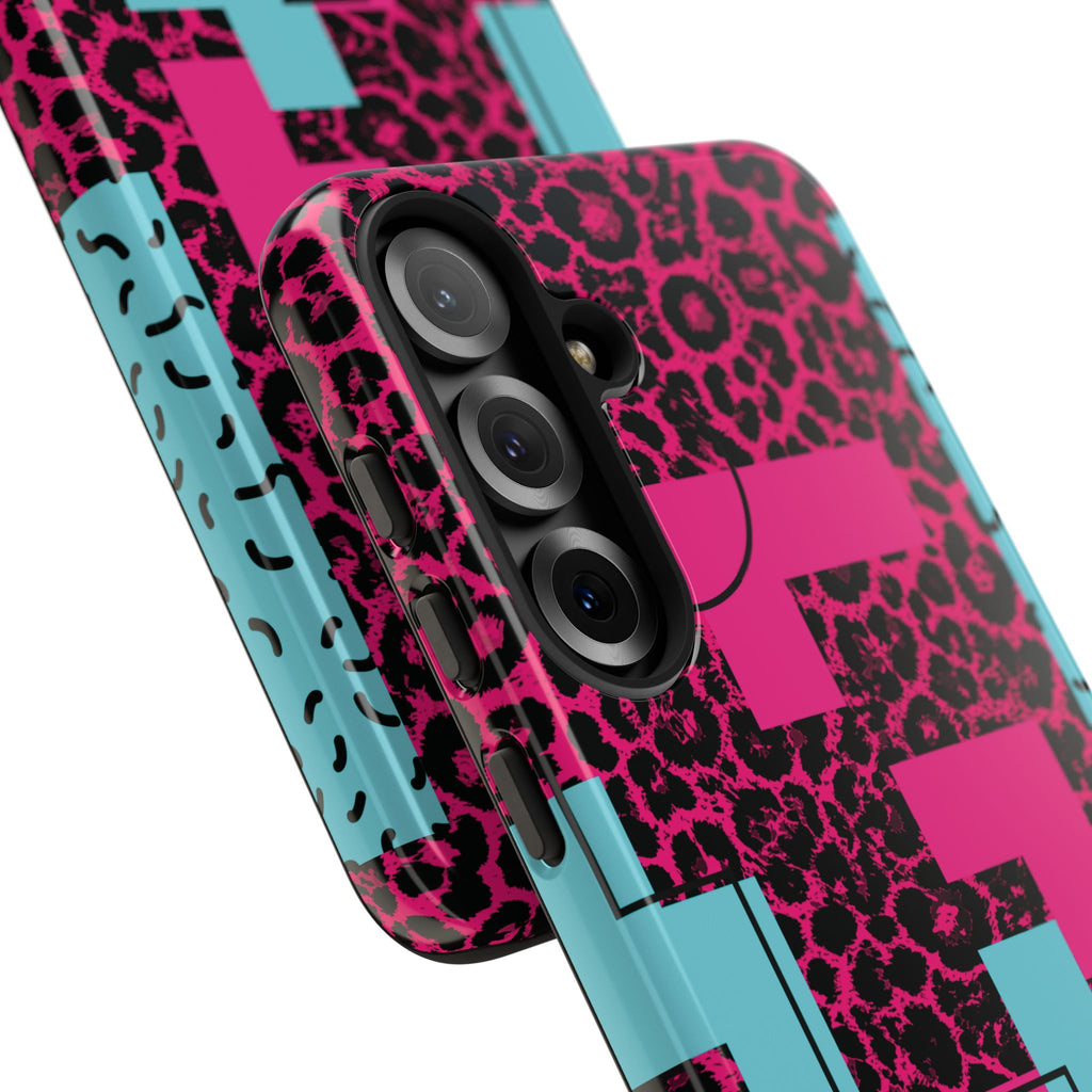 Pink Love Retro Blocks Leopard RG Tough Phone Case for iPhone, Galaxy, or Google Pixel