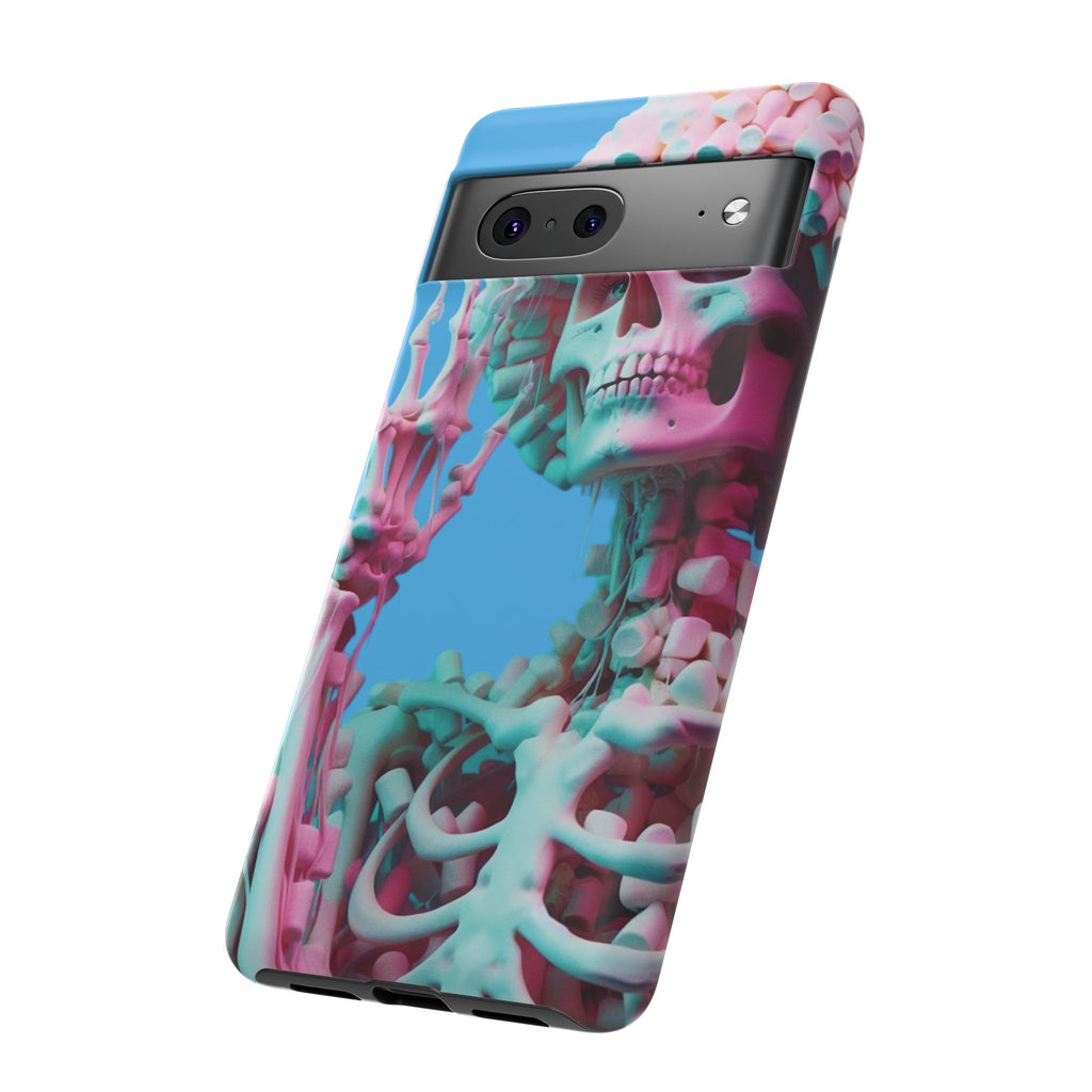 Neon Pink Skeleton Blue Tough Phone Case for iPhone, Galaxy or Google Pixel