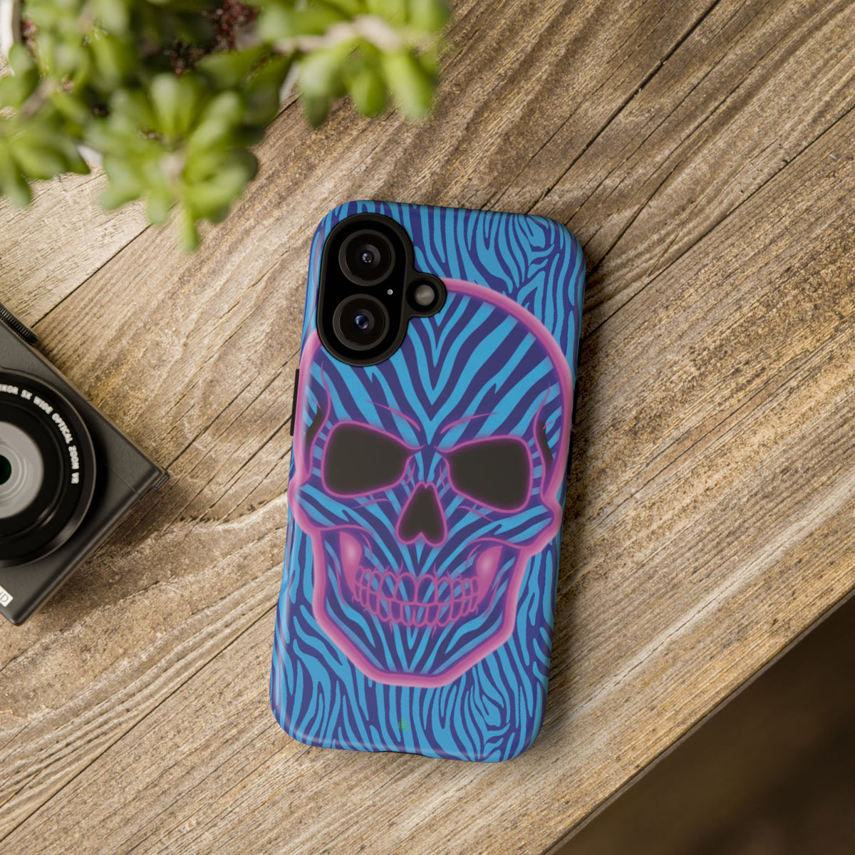 Neon Zebra Skull Tough Phone Case for iPhone, Galaxy, or Google Pixel