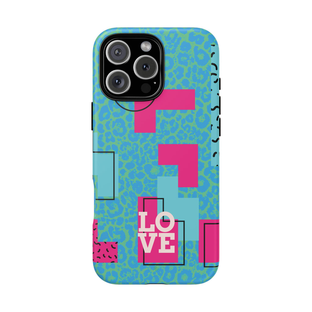 LOVE Aqua Blue Leopard RG Tough Phone Case iPhone, Galaxy, or Google Pixel