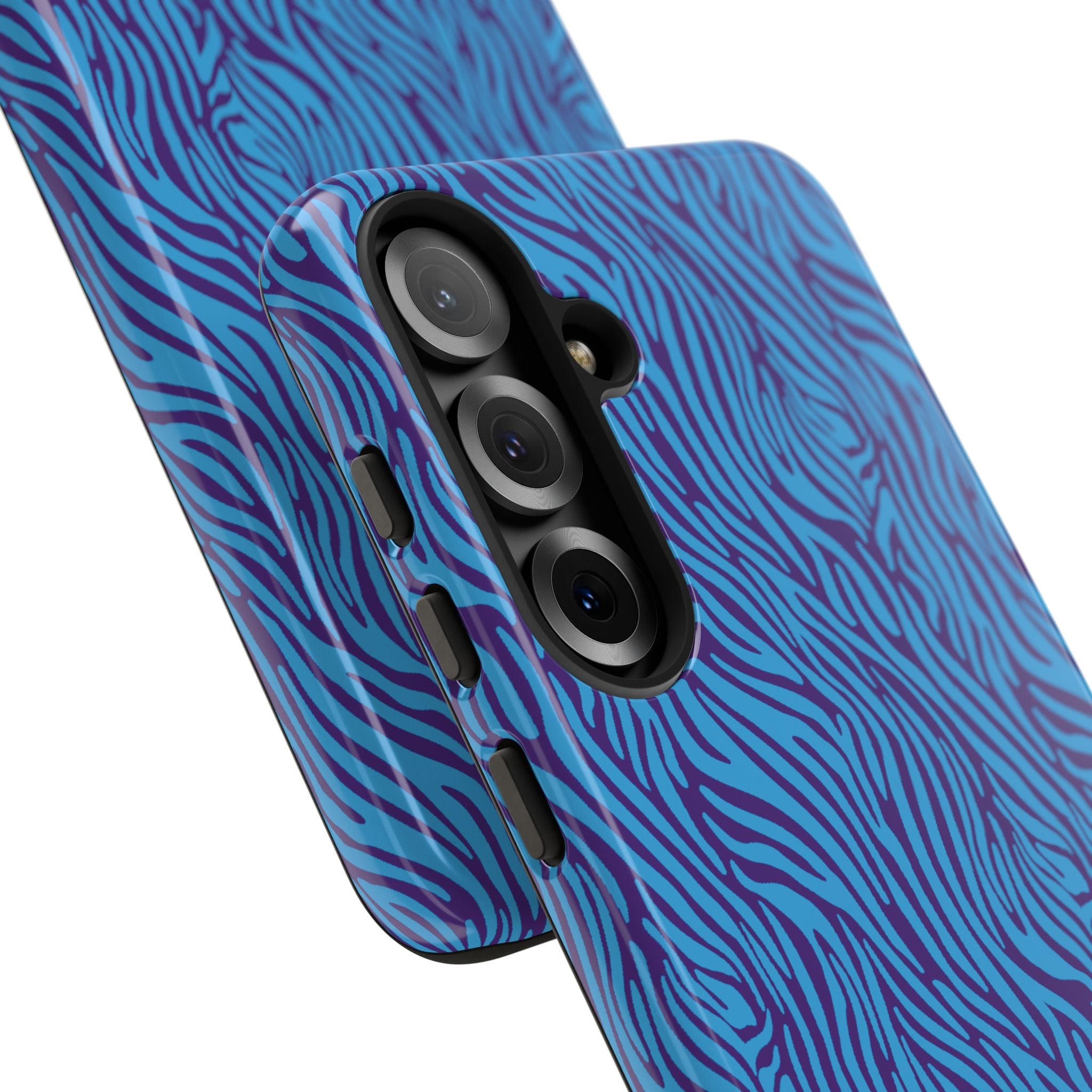 Zebra Print Blue and Purple Tough Case for iPhone, Galaxy or Google Pixel
