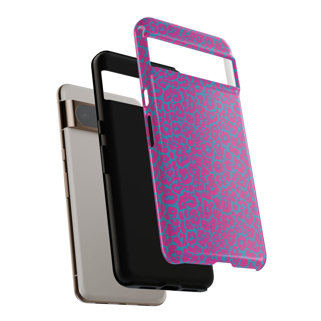 Pink Blue Leopard Tough Phone Case iPhone, Galaxy, or Google Pixel