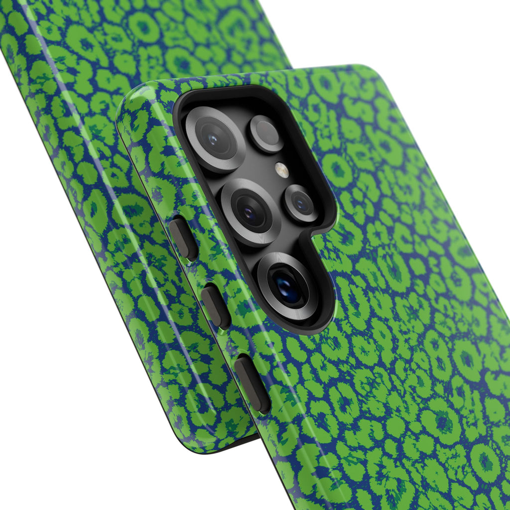Blue Neon Green  Leopard Tough Phone Case for iPhone, Galaxy, or Google Pixel