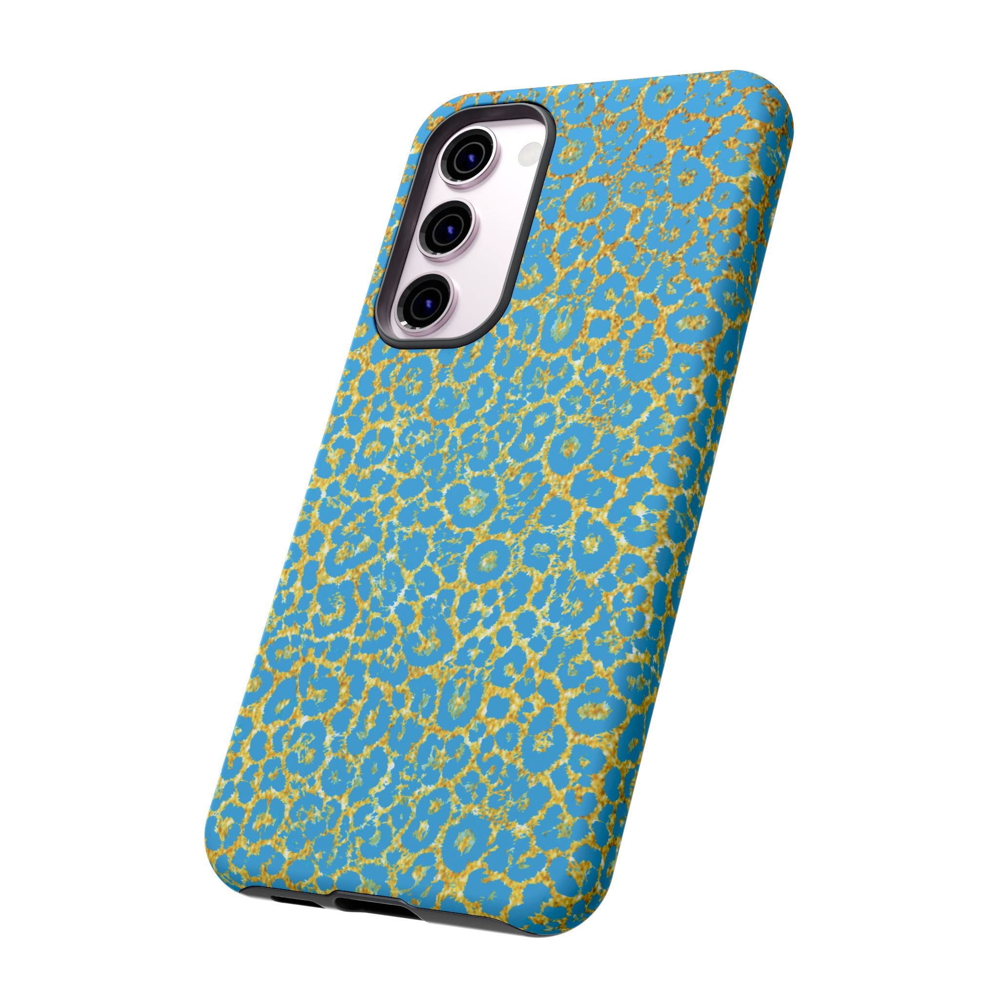 Blue Gold Leopard Tough Phone Case for iPhone, Galaxy, or Google Pixel