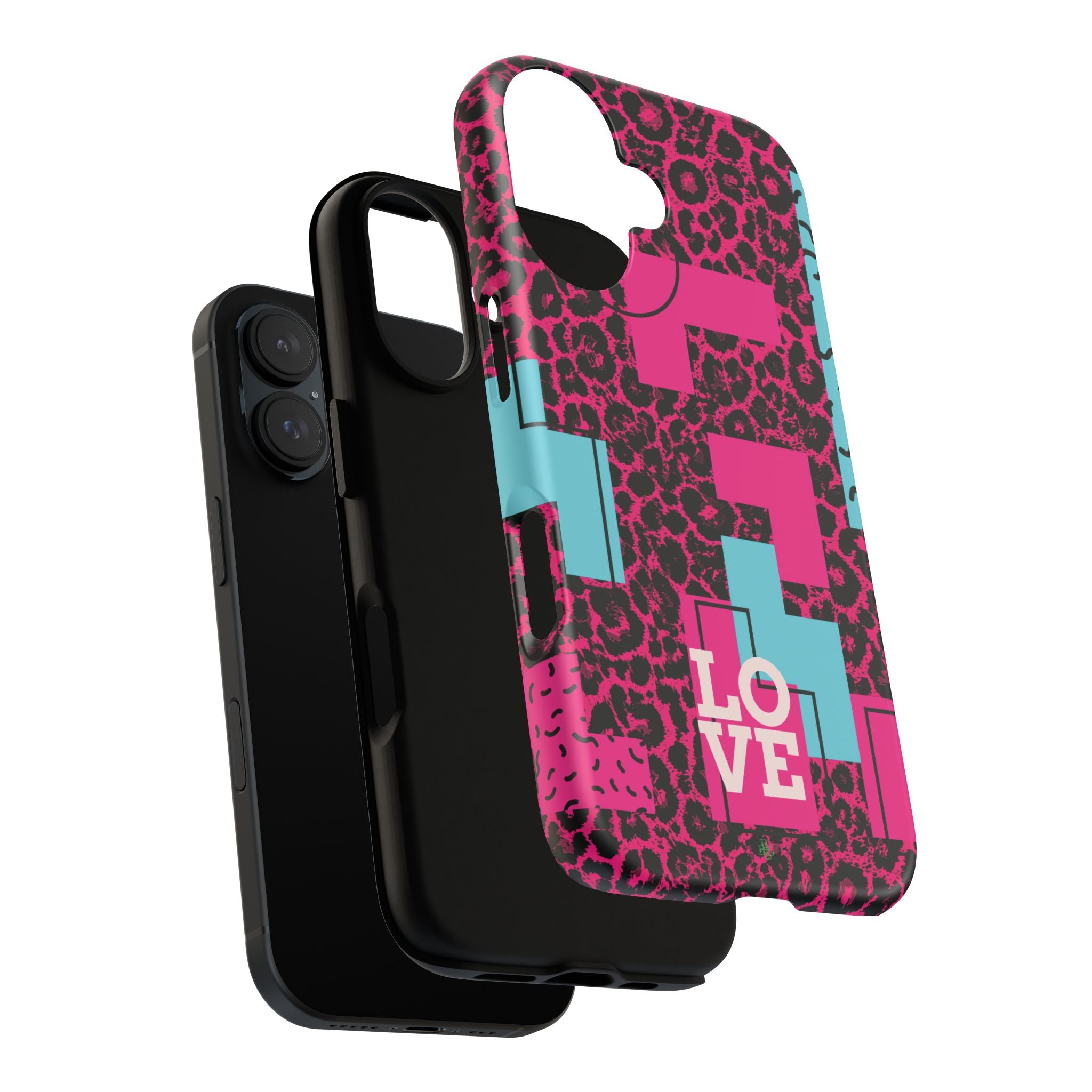Pink Love Retro Blocks Leopard RG Tough Phone Case for iPhone, Galaxy, or Google Pixel