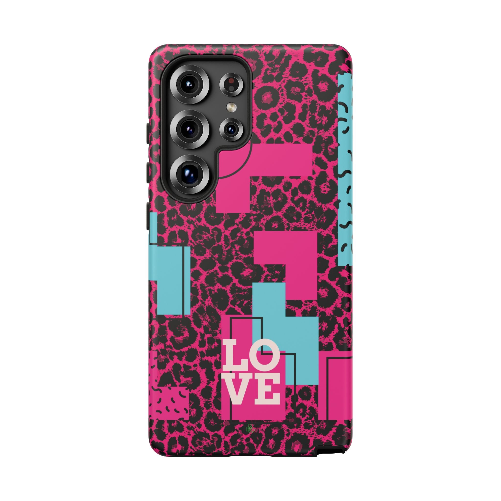 Pink Love Retro Blocks Leopard RG Tough Phone Case for iPhone, Galaxy, or Google Pixel