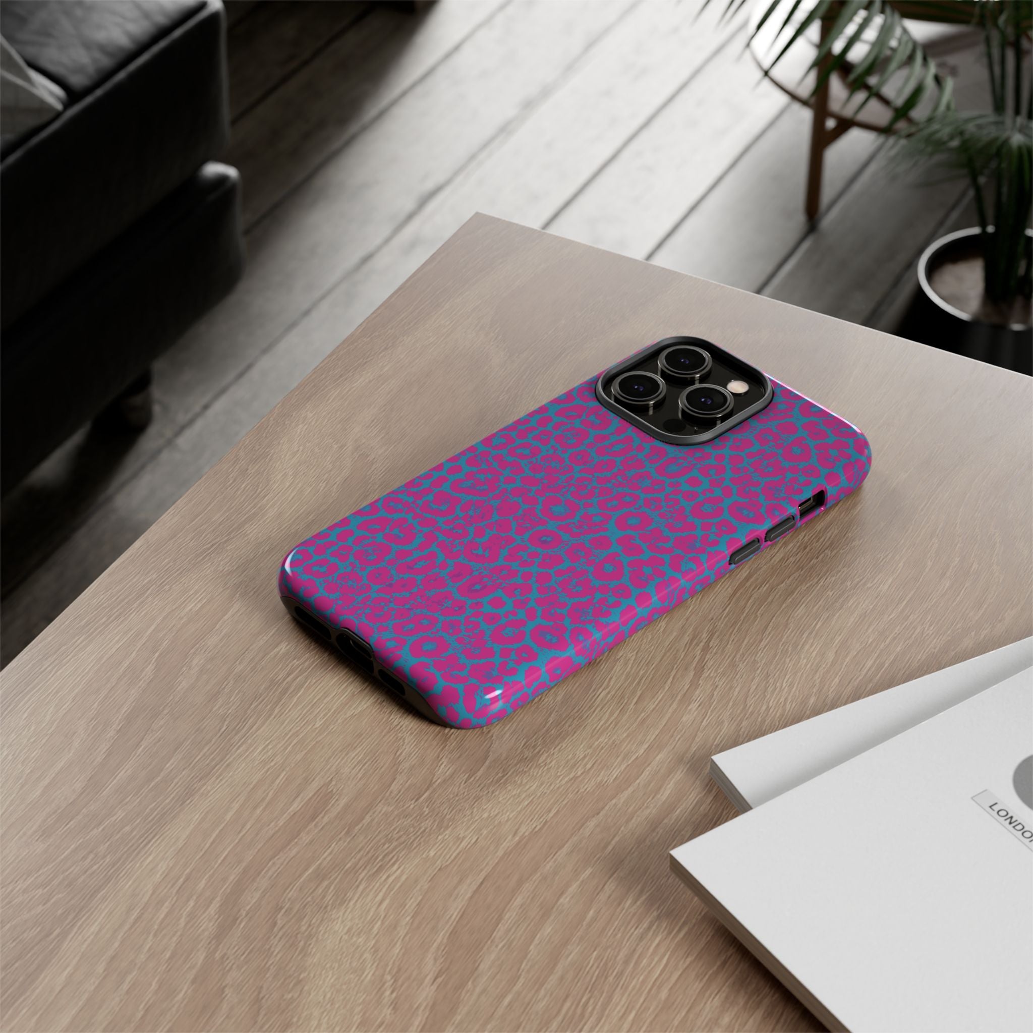 Pink Blue Leopard Tough Phone Case iPhone, Galaxy, or Google Pixel