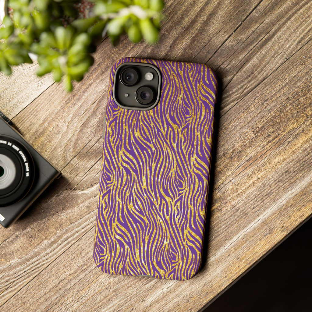Vibrant Purple Gold Zebra Tough Phone Case iPhone, Galaxy, or Google Pixel