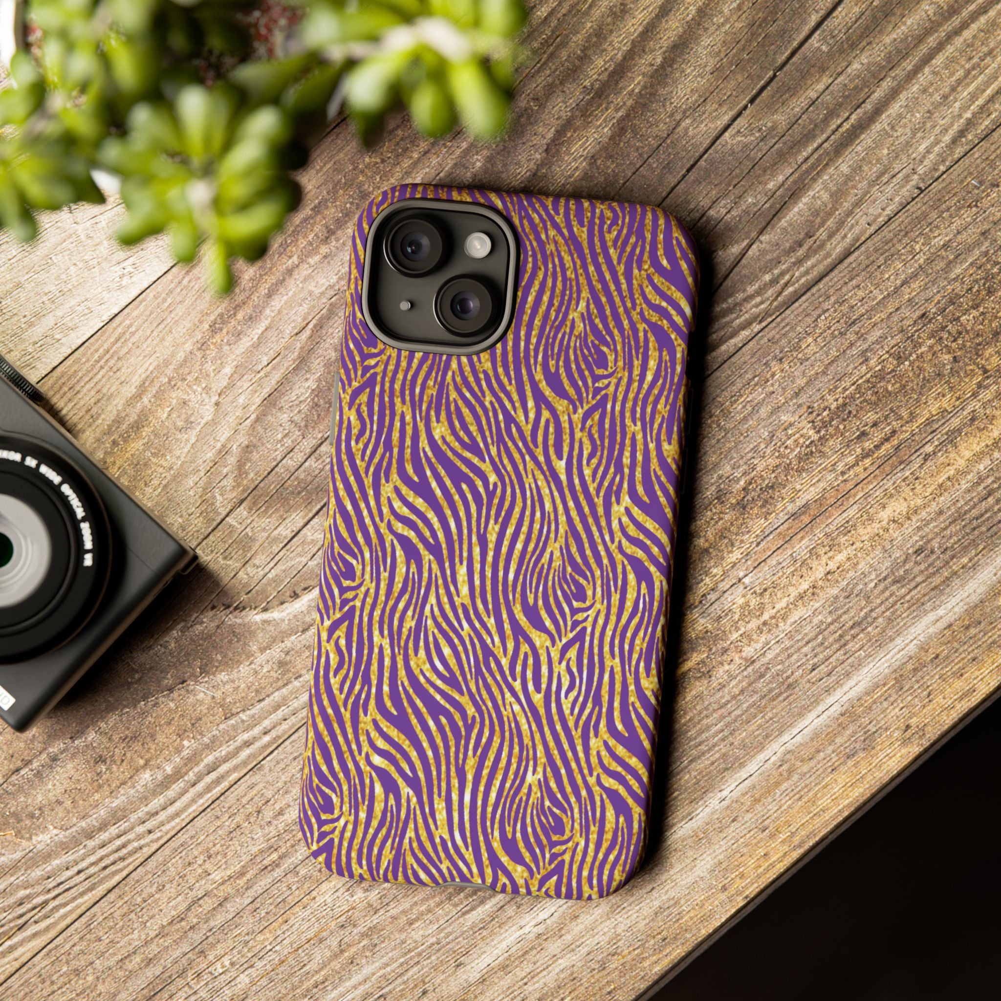 Vibrant Purple Gold Zebra Tough Phone Case iPhone, Galaxy, or Google Pixel