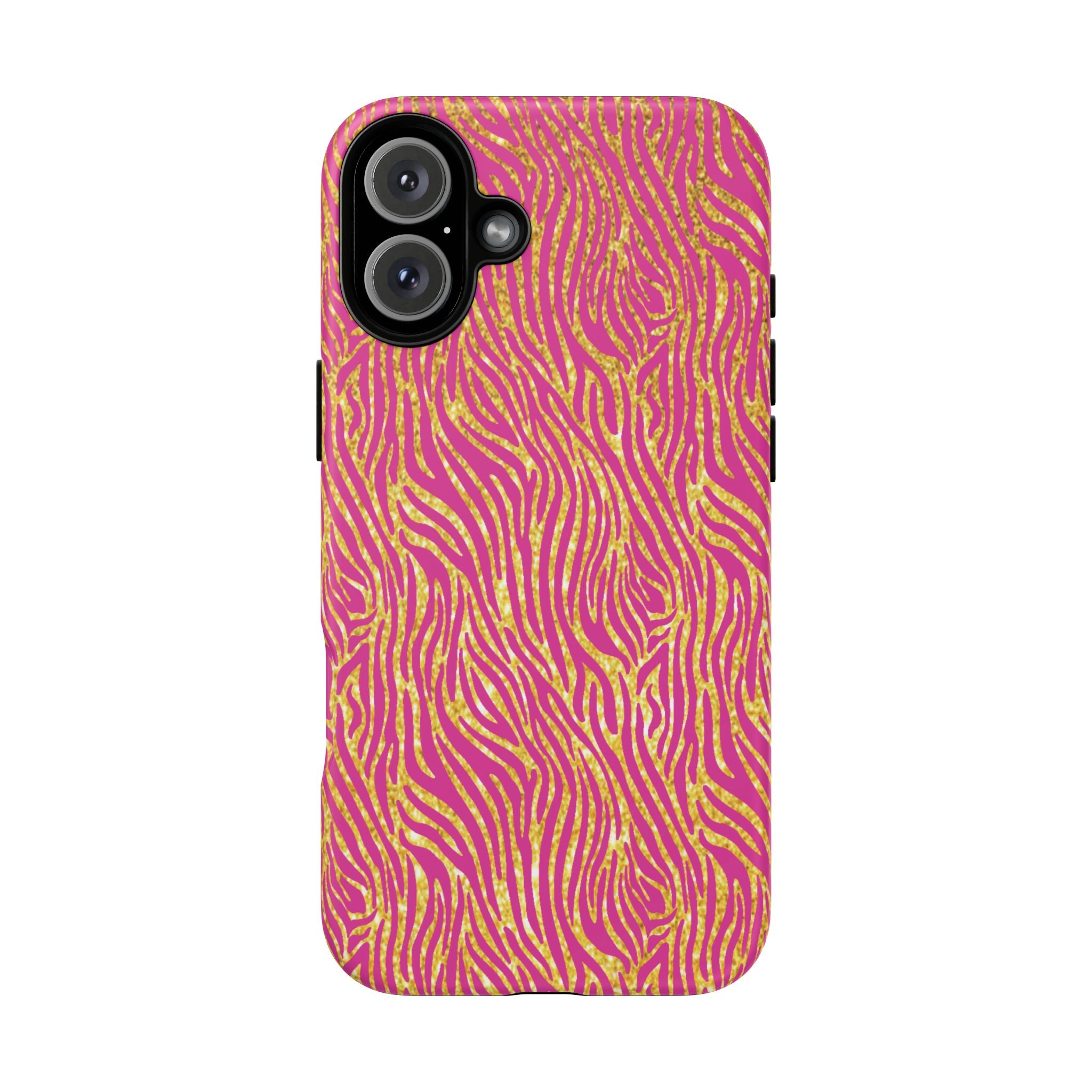 Pink Gold Zebra Print Tough Case for iPhone, Galaxy, or Google Pixel
