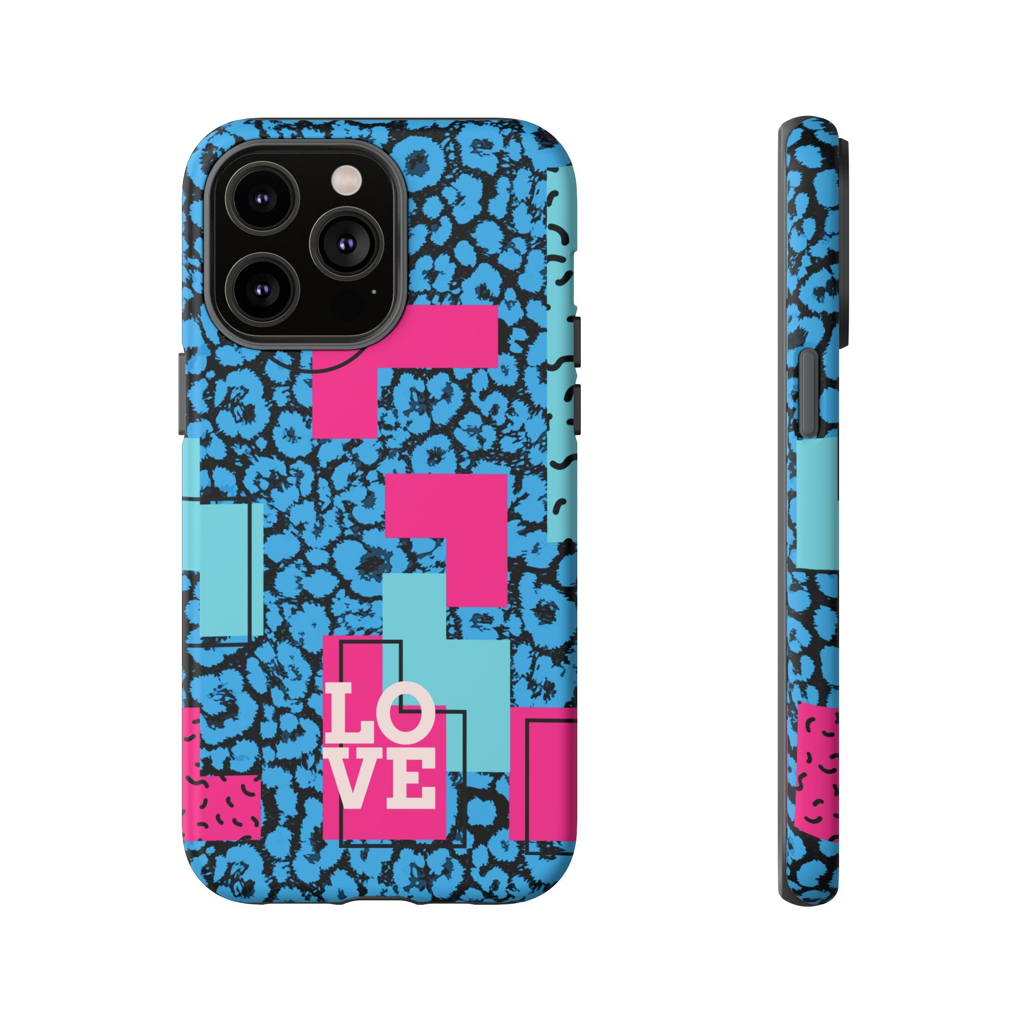 LOVE Blue Leopard 80s Vibe Tough Case for iPhone, Galaxy, or Google Pixel