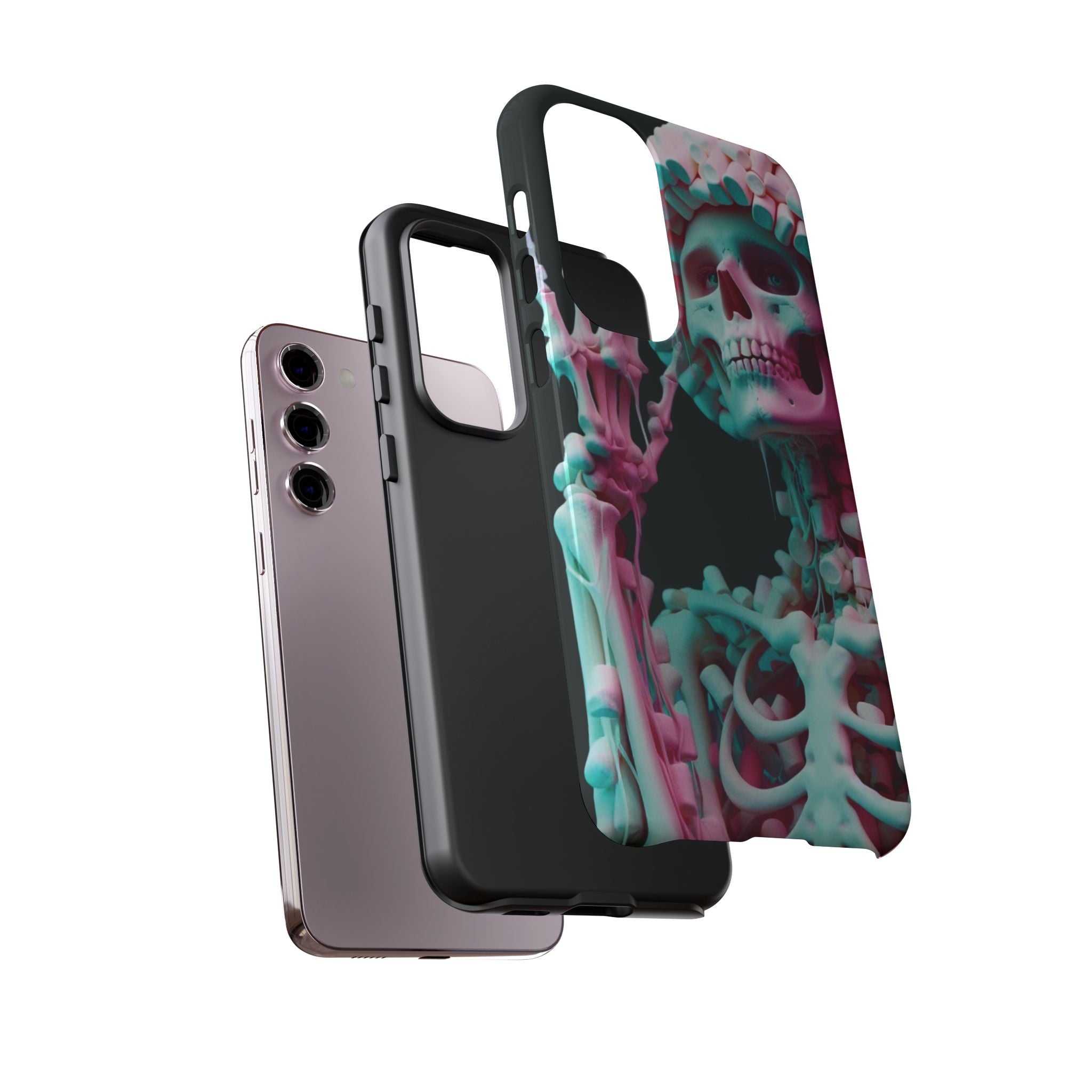 Neon Pink Skeleton (Black) Tough Phone Case for iPhone, Galaxy, or Google Pixel