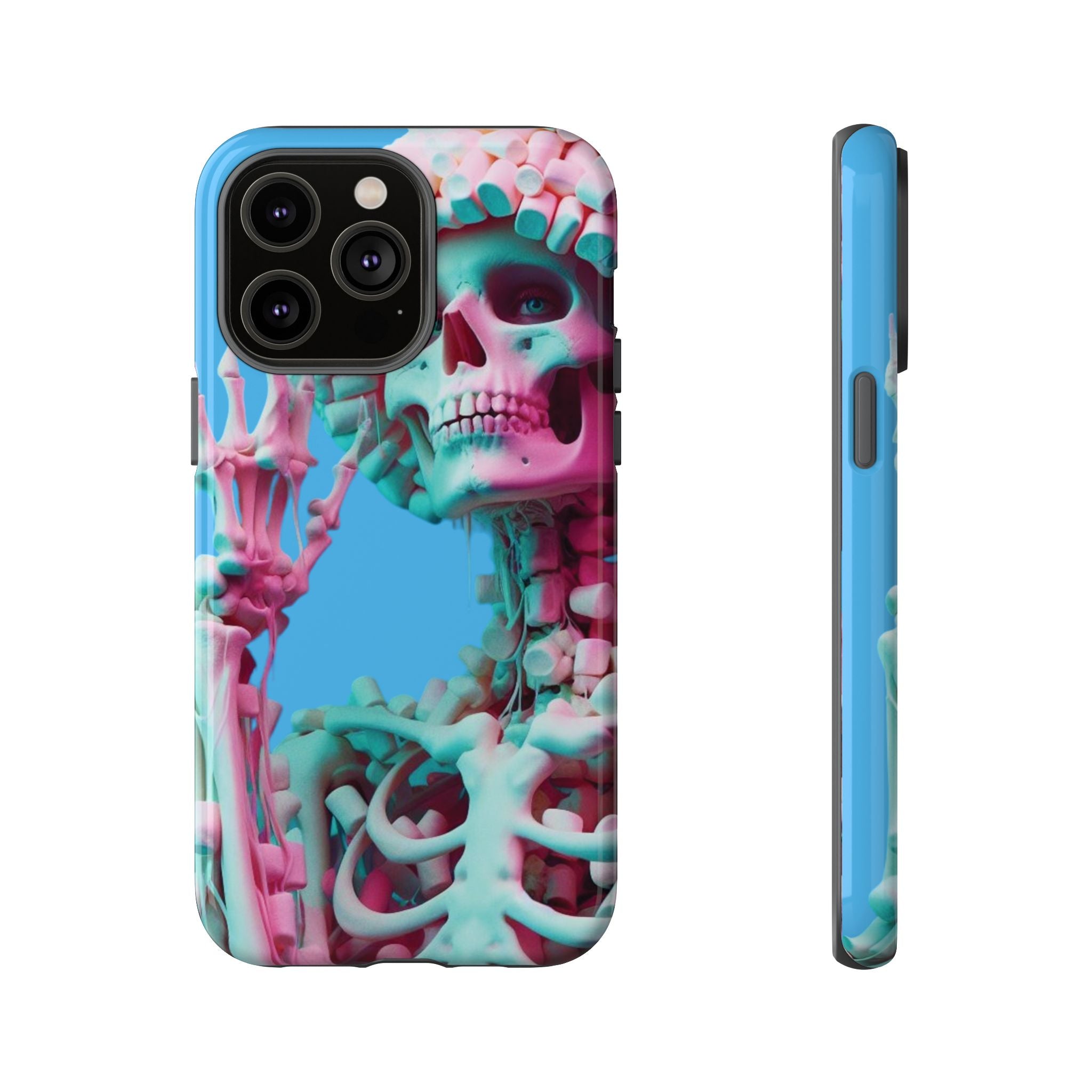 Neon Pink Skeleton Blue Tough Phone Case for iPhone, Galaxy or Google Pixel