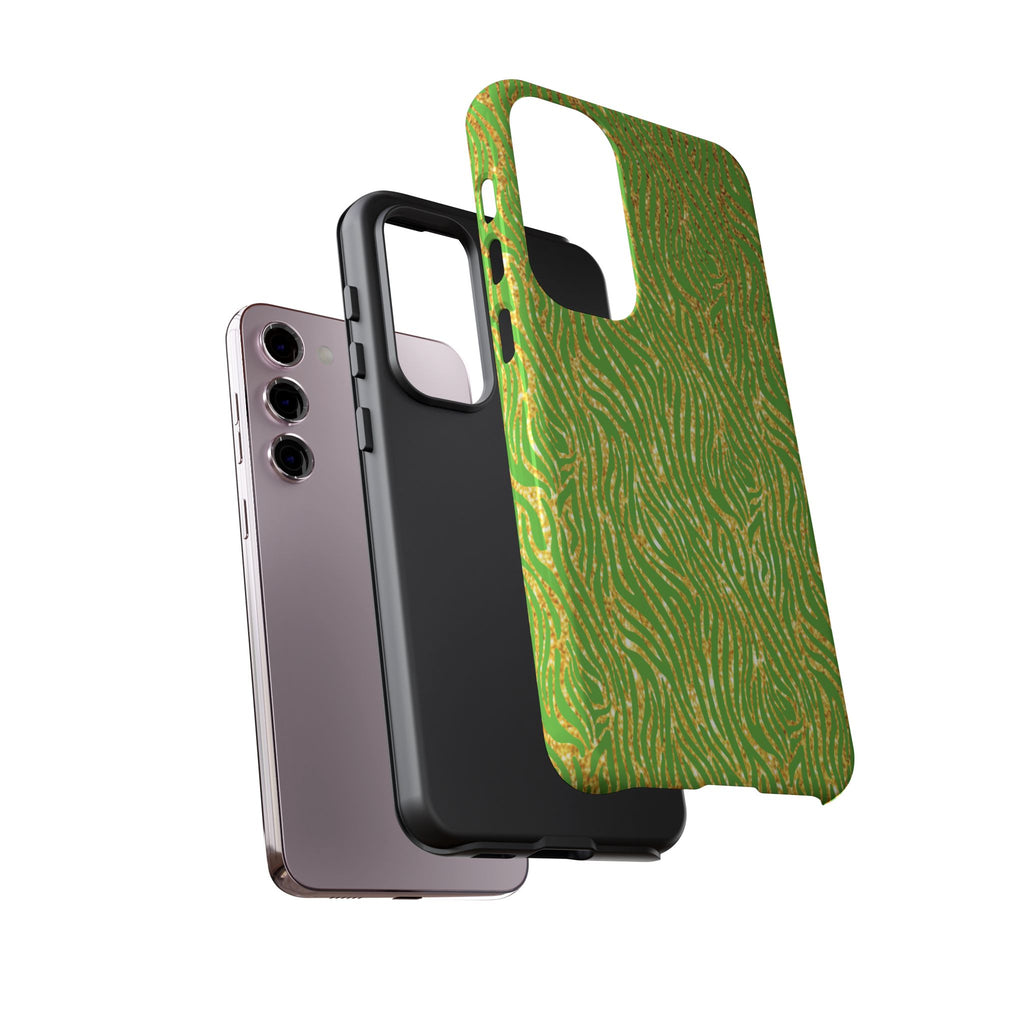 Neon Green Gold Zebra Tough Phone Case for iPhone, Galaxy, or Google Pixel