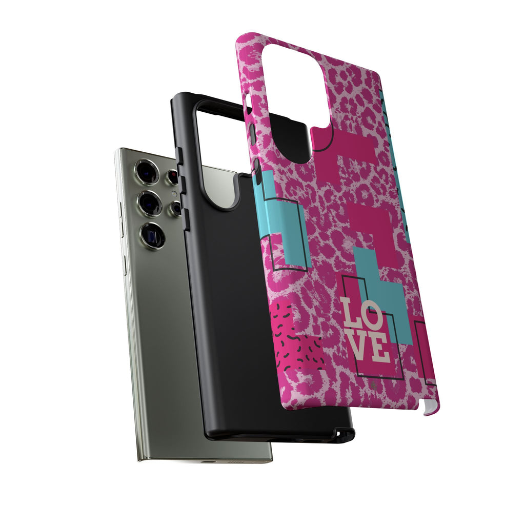 Retro Love Pink Leopard RG Tough Phone Case for iPhone, Galaxy, or Google Pixel