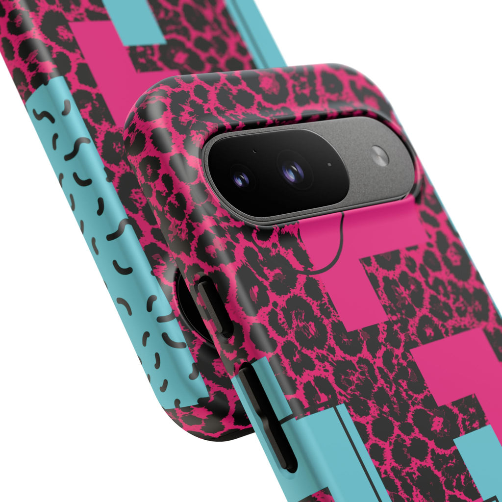 Pink Love Retro Blocks Leopard RG Tough Phone Case for iPhone, Galaxy, or Google Pixel