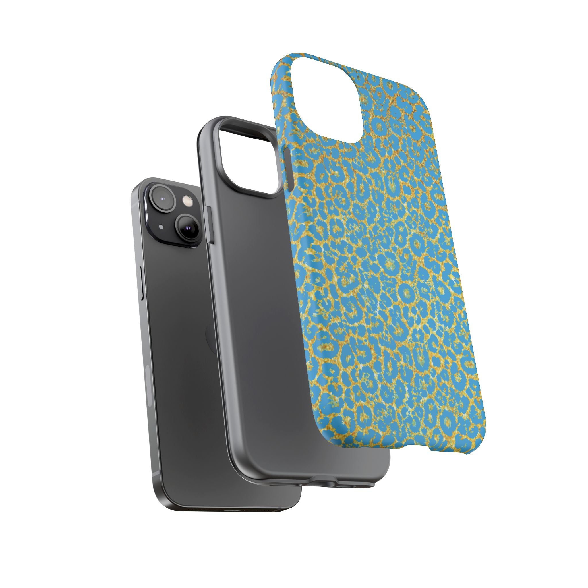 Blue Gold Leopard Tough Phone Case for iPhone, Galaxy, or Google Pixel