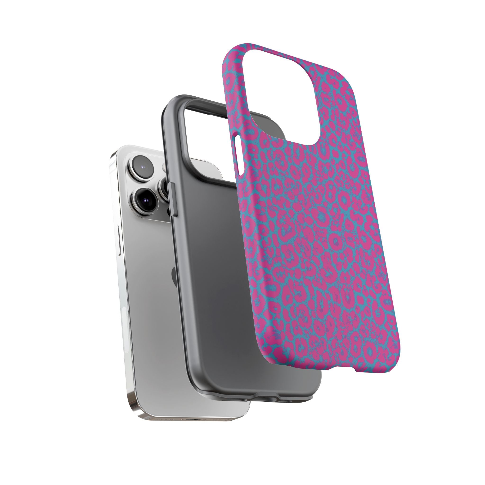 Pink Blue Leopard Tough Phone Case iPhone, Galaxy, or Google Pixel