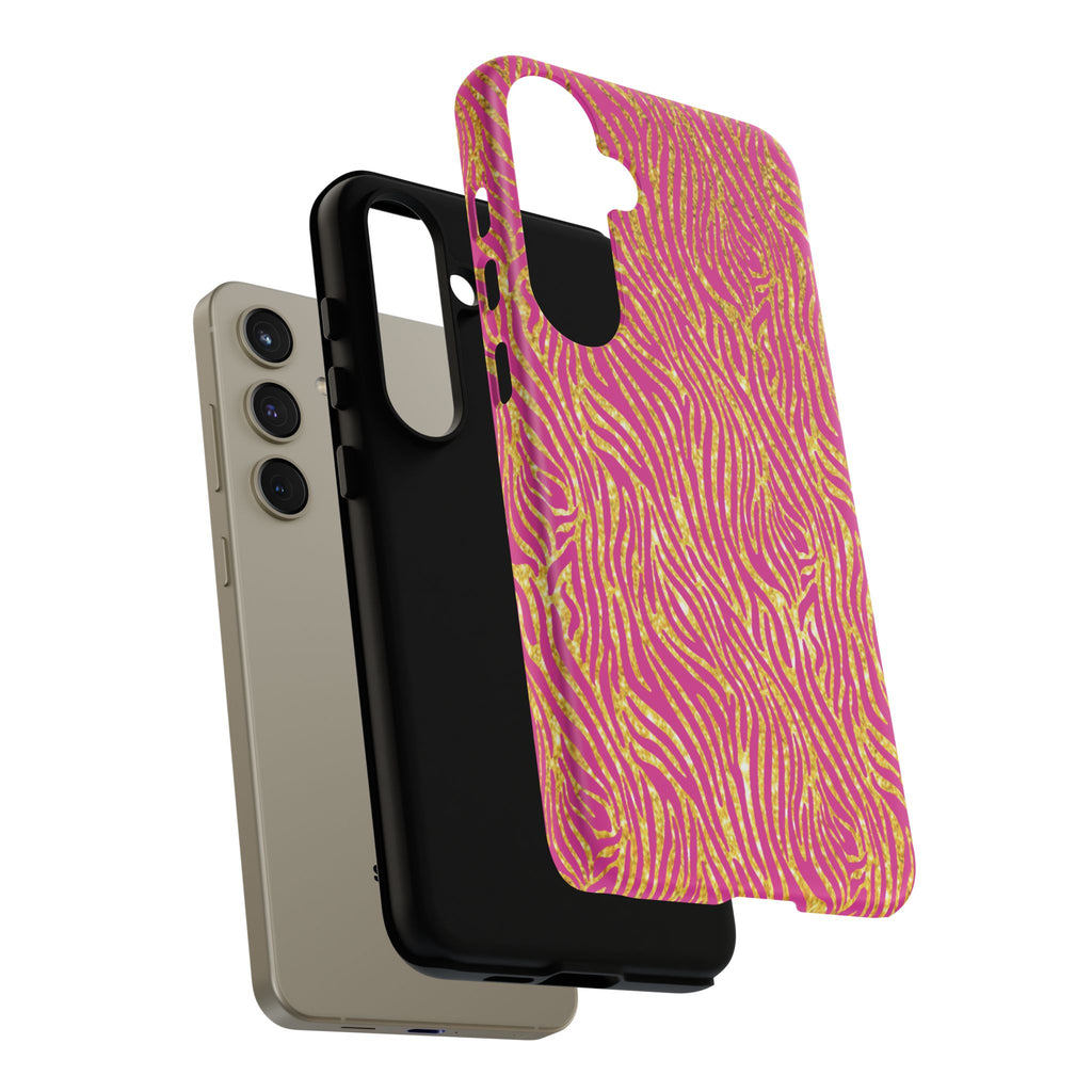 Pink Gold Zebra Print Tough Case for iPhone, Galaxy, or Google Pixel