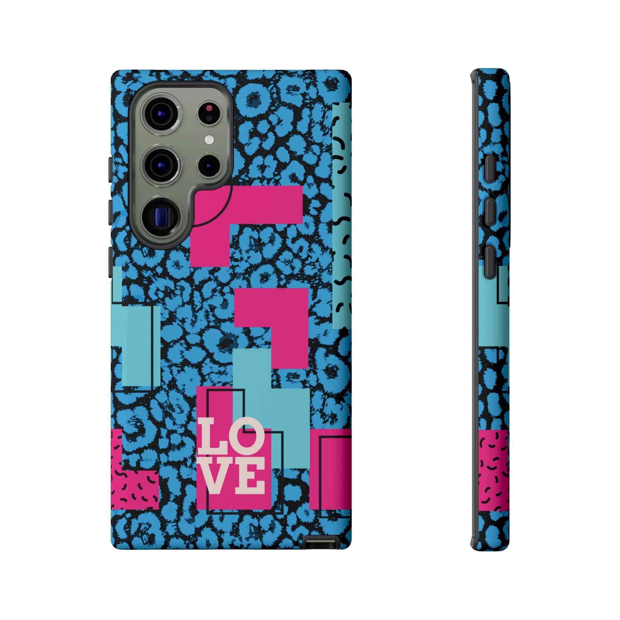 LOVE Blue Leopard 80s Vibe Tough Case for iPhone, Galaxy, or Google Pixel