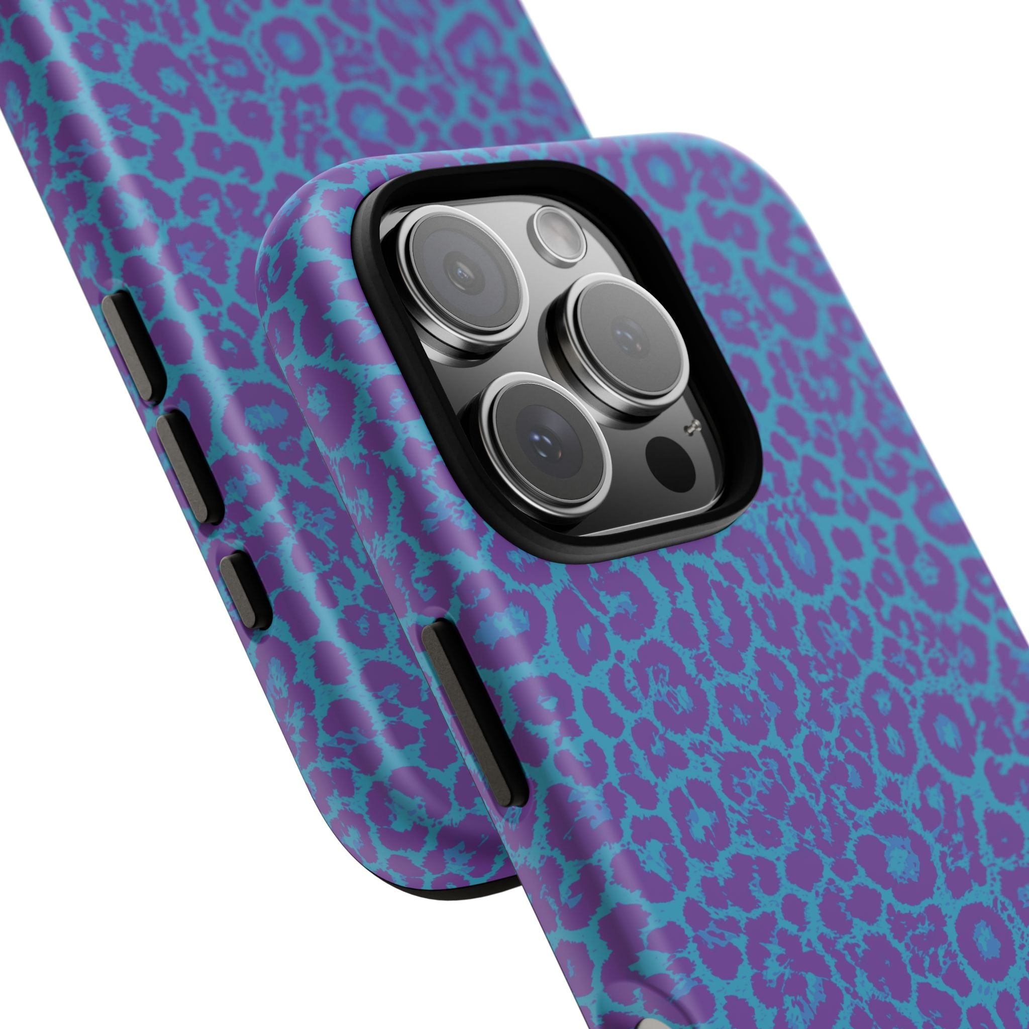 Leopard Printed Purple Blue Tough Phone Case for iPhone, Galaxy, or Google Pixel