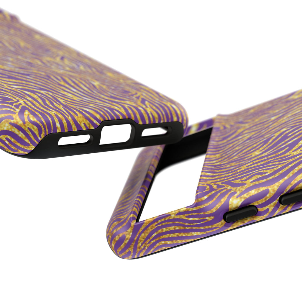 Vibrant Purple Gold Zebra Tough Phone Case iPhone, Galaxy, or Google Pixel