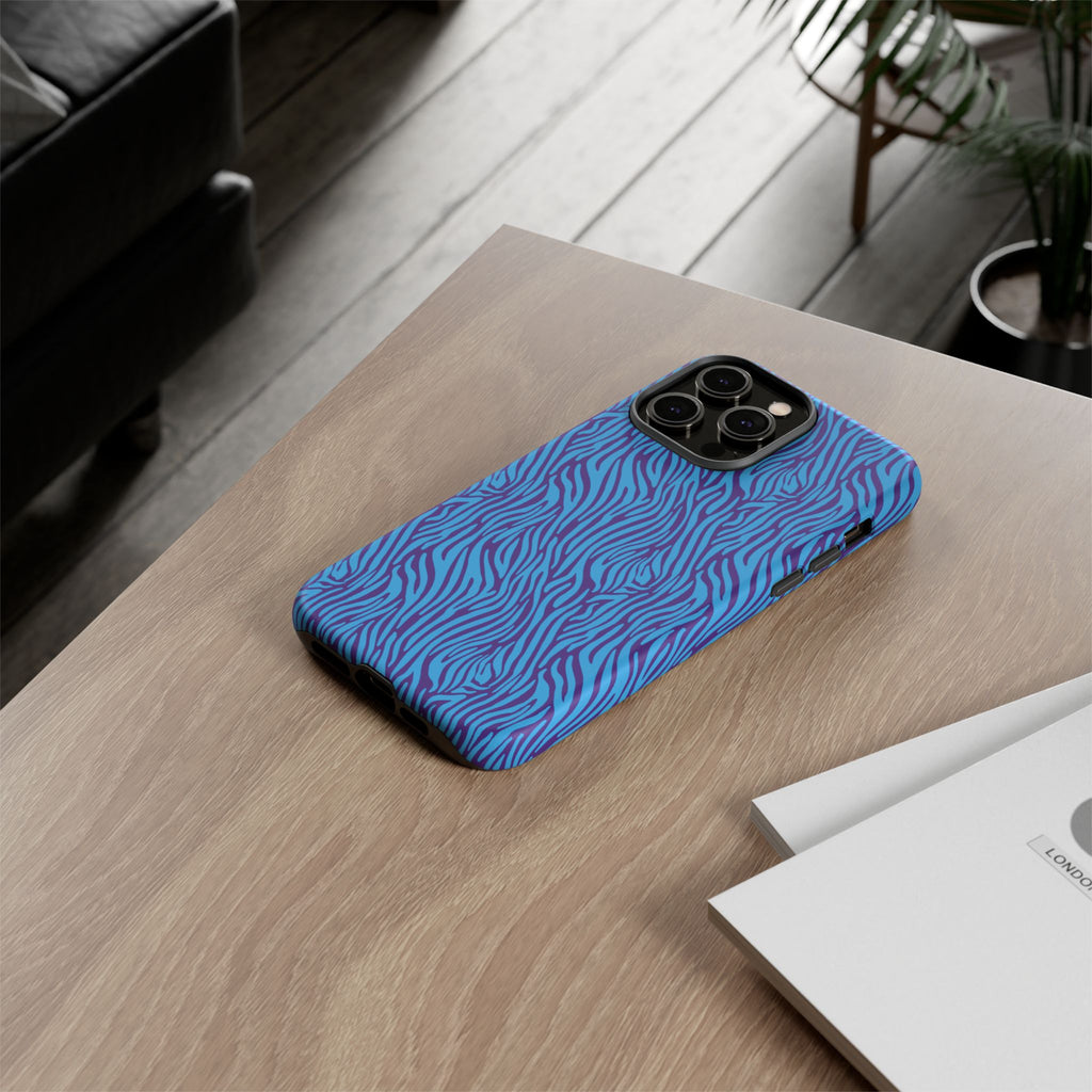 Zebra Print Blue and Purple Tough Case for iPhone, Galaxy or Google Pixel