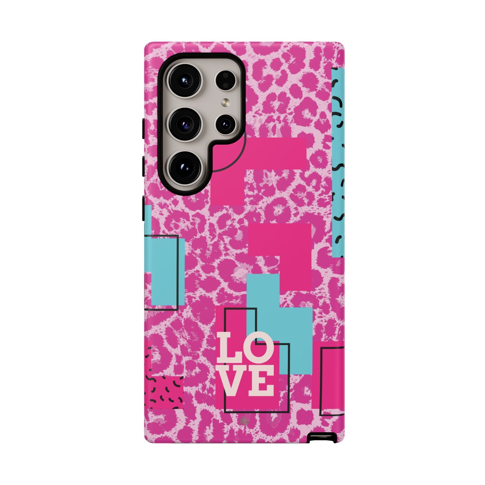 Retro Love Pink Leopard RG Tough Phone Case for iPhone, Galaxy, or Google Pixel